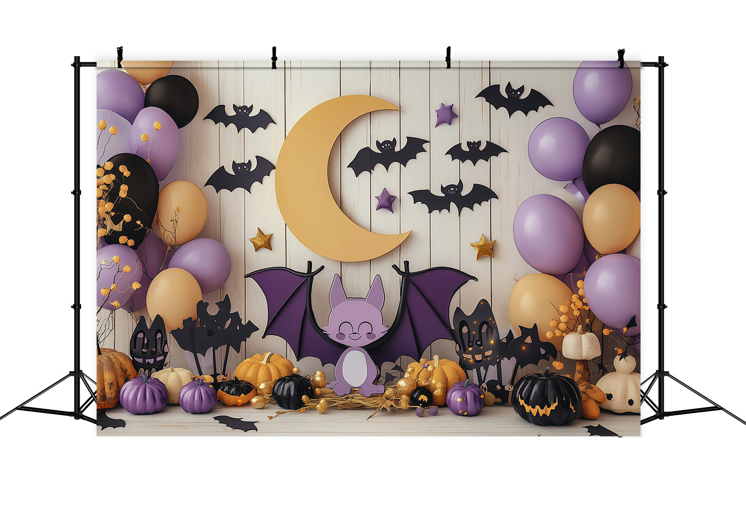 Cute Halloween Backdrops Bat Moon Balloon Party Halloween Backdrops Scene Setters RR67-106