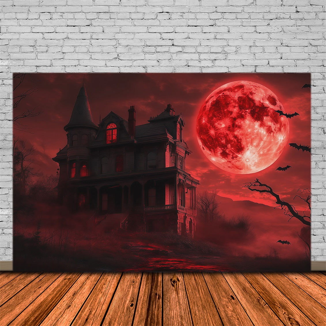 Halloween Moon Backdrop Blood Sky Haunted Mansion Halloween Photo Backdrops RR67-108