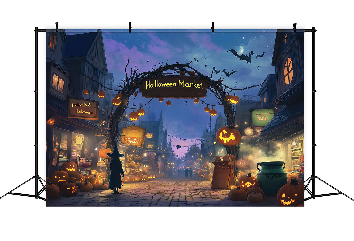 Halloween Pumpkin Backdrop Witch Market Pumpkin Street Halloween Photo Backdrop Ideas RR67-112