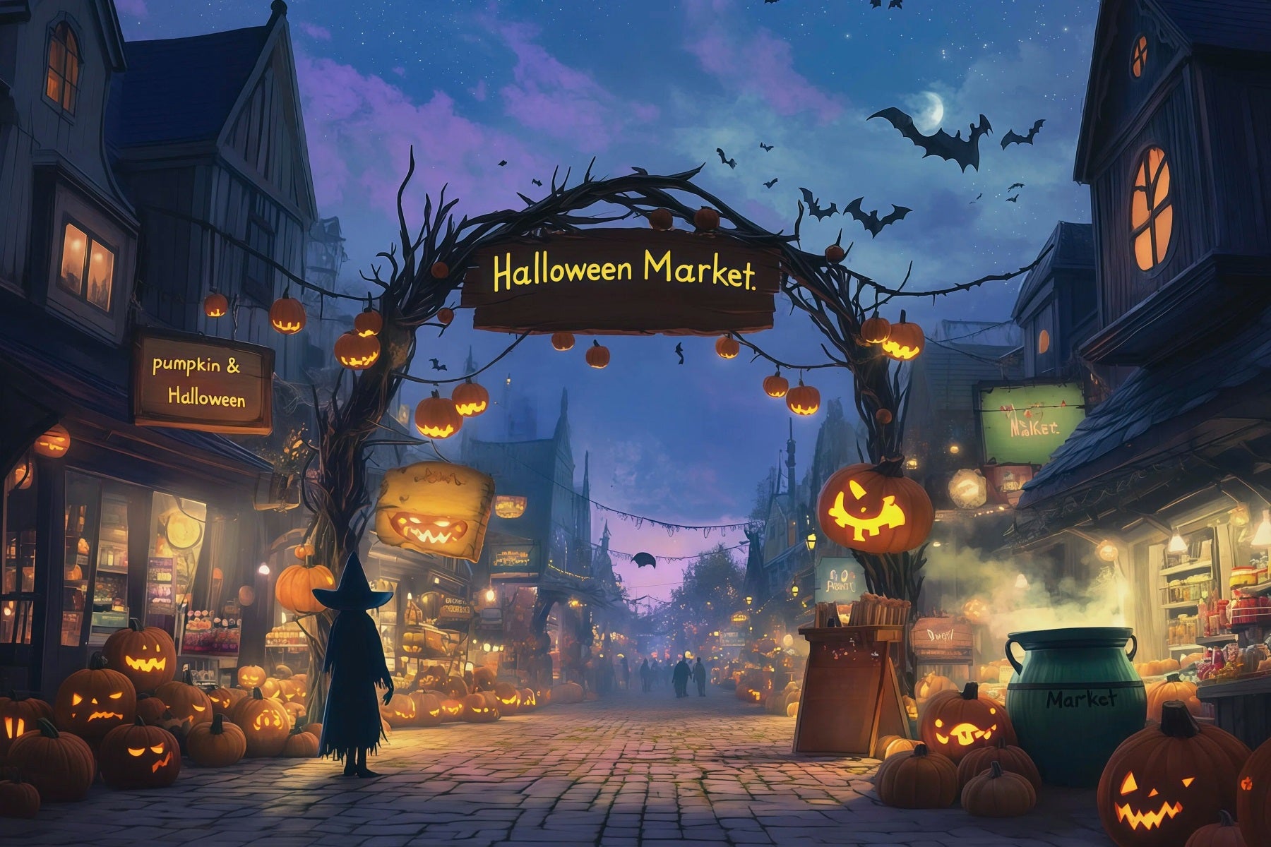 Halloween Pumpkin Backdrop Witch Market Pumpkin Street Halloween Photo Backdrop Ideas RR67-112