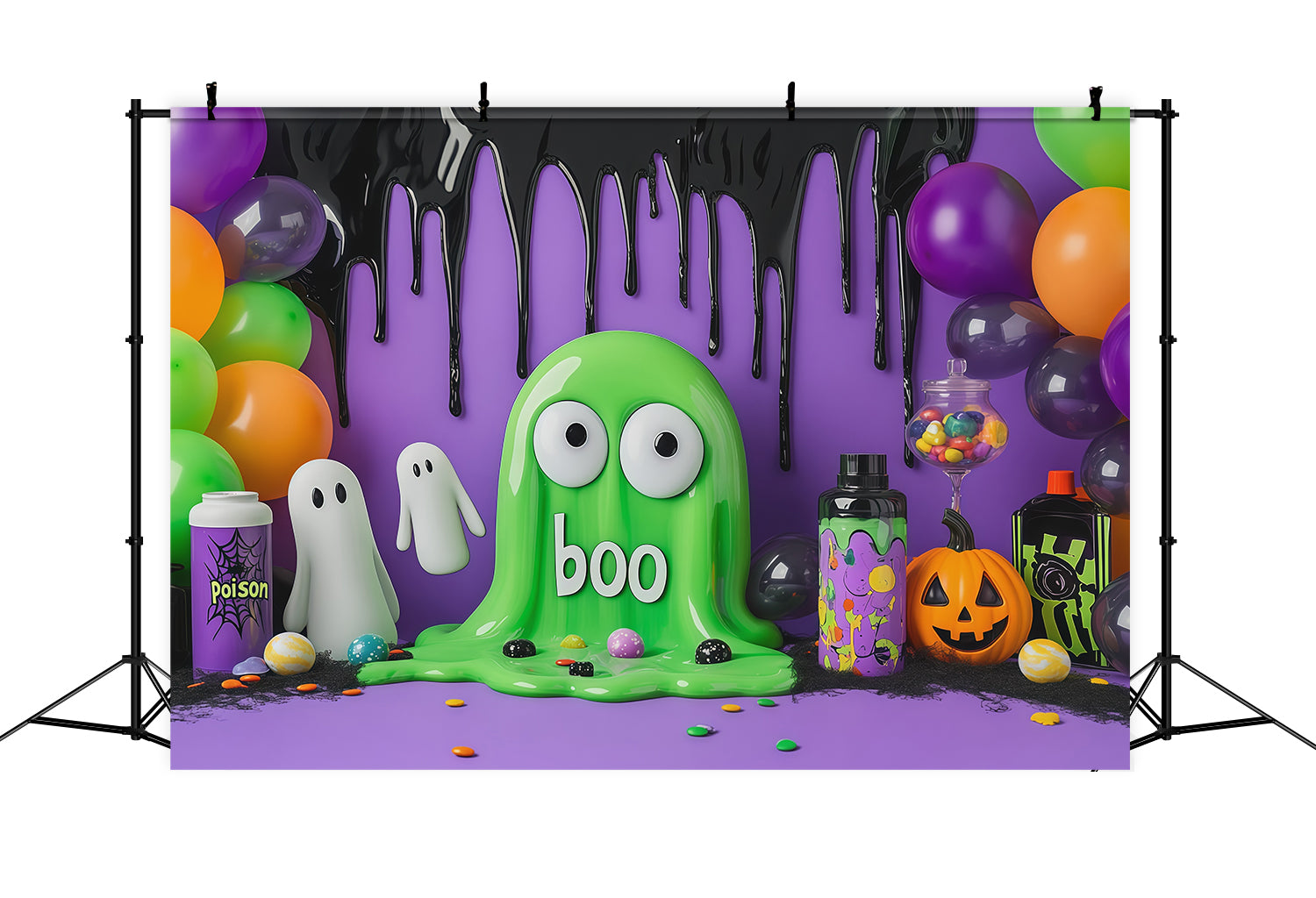 Cute Halloween Photo Backdrop Green Slime Ghost Party Backdrop Halloween RR67-113
