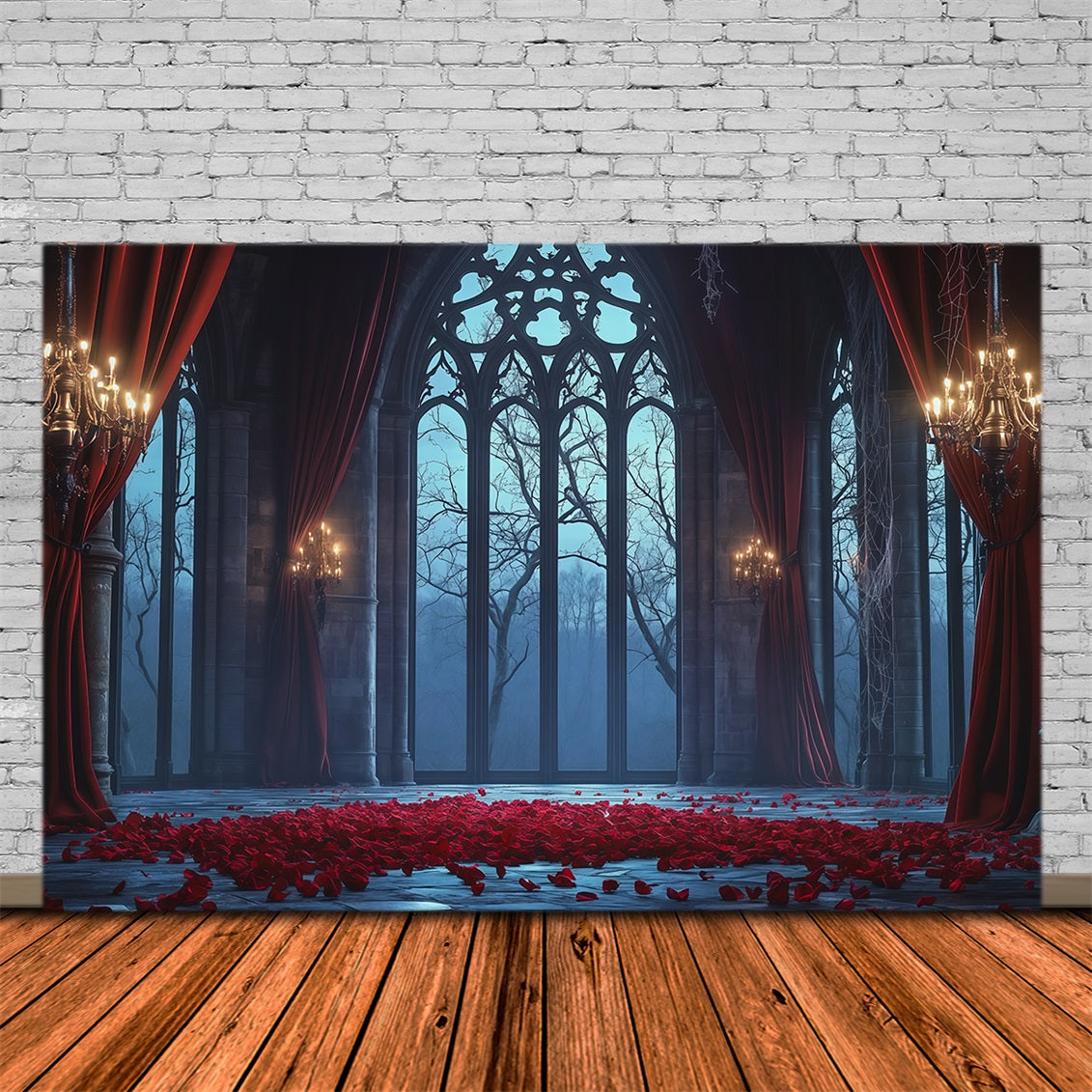 Halloween Castle Backdrop Gothic Rose Window Hall Large Halloween Backdrop RR67-116