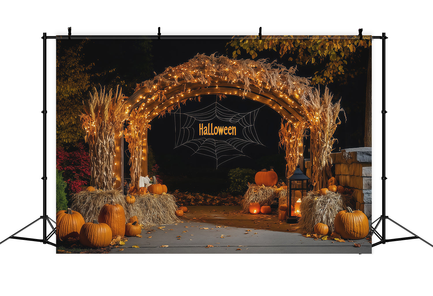 Fall Halloween Backdrop Harvest Hay Pumpkin Arch Scary Halloween Backdrops RR67-117