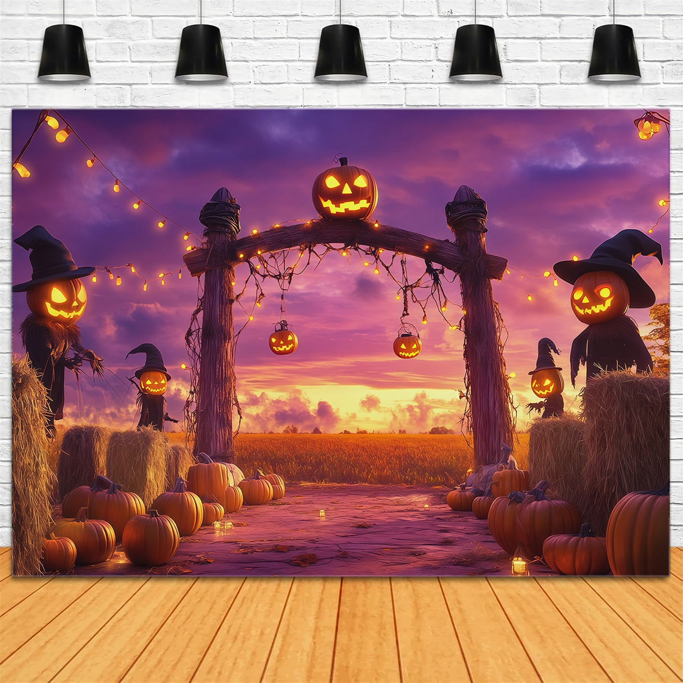 Halloween Pumpkin Backdrop Harvest Archway Scarecrows Halloween Photo Backdrop Ideas RR67-12