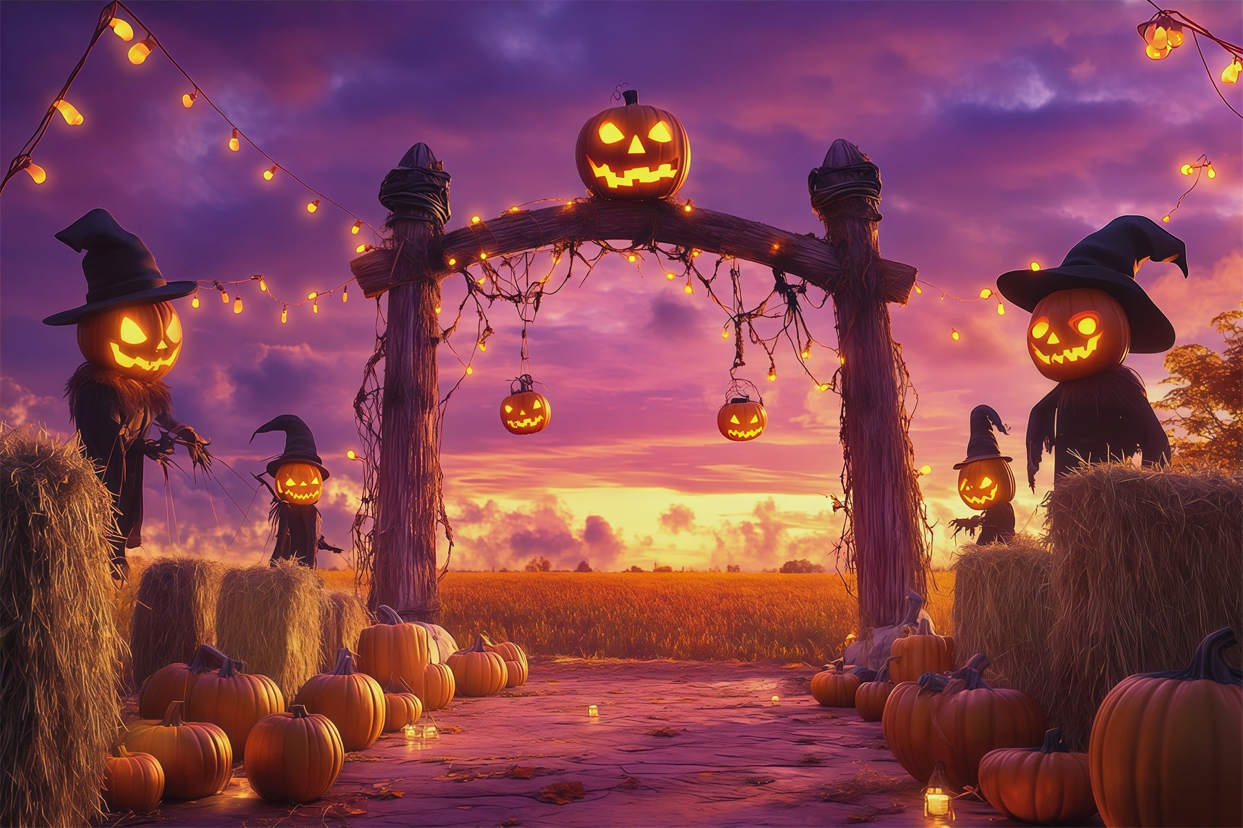 Halloween Pumpkin Backdrop Harvest Archway Scarecrows Halloween Photo Backdrop Ideas RR67-12