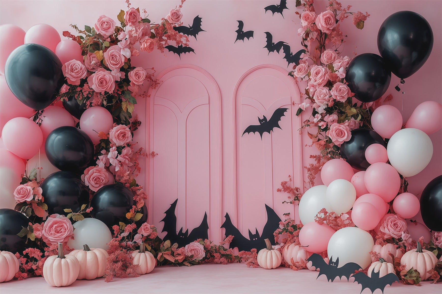 Halloween Backdrop For Photo Booth Pink Rose Bat Balloons Cute Halloween Backdrop RR67-123