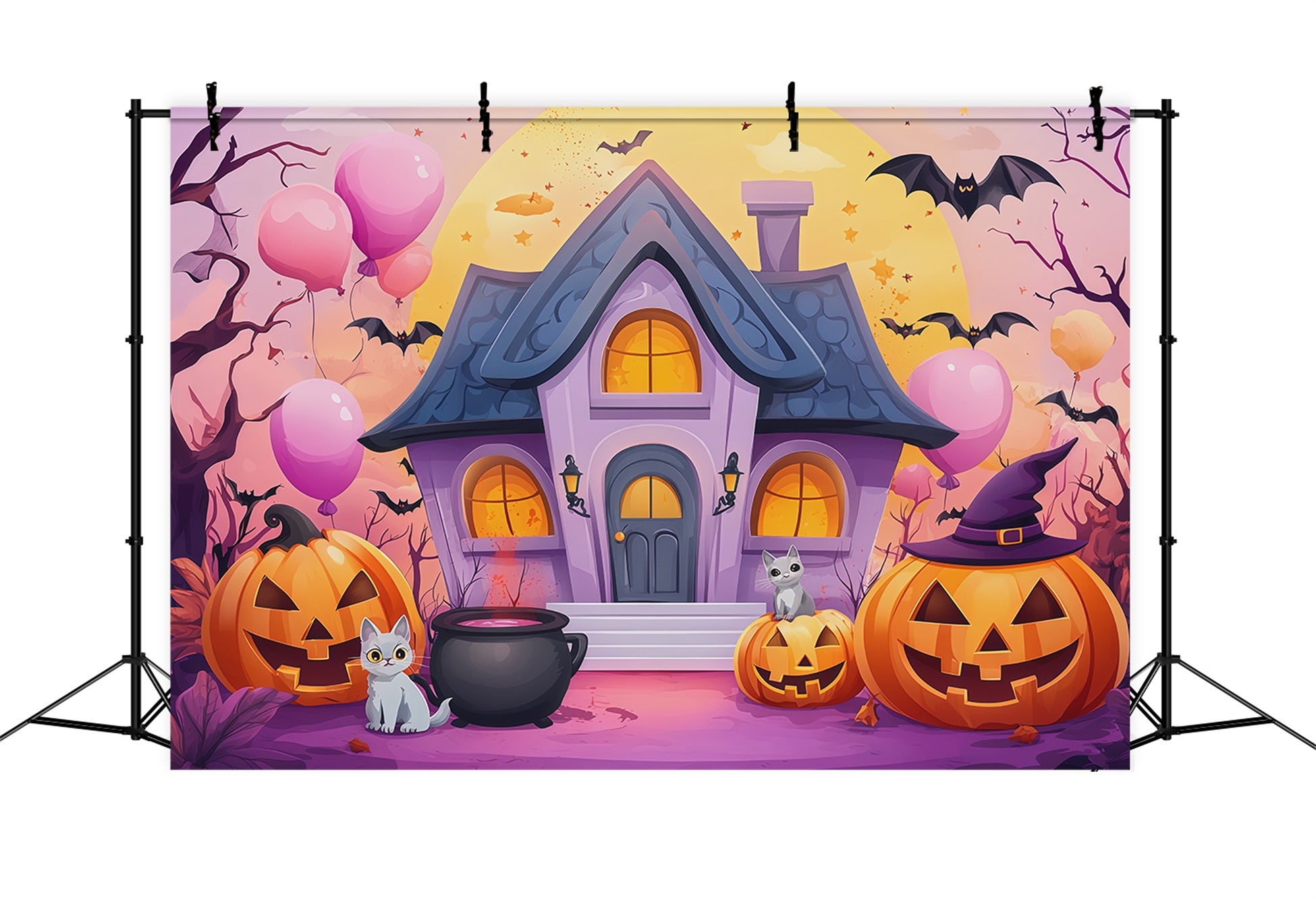 Cute Halloween Photo Backdrop Pastel Haunted House Pumpkins Backdrop Halloween RR67-13
