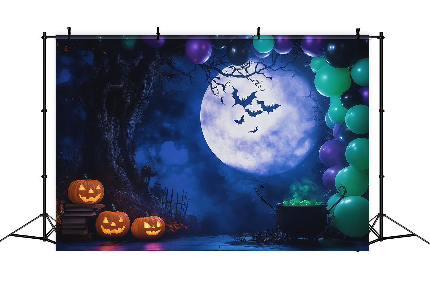 Halloween Balloon Backdrop Moon Balloon Cauldron Party Halloween Themed Backdrop RR67-130