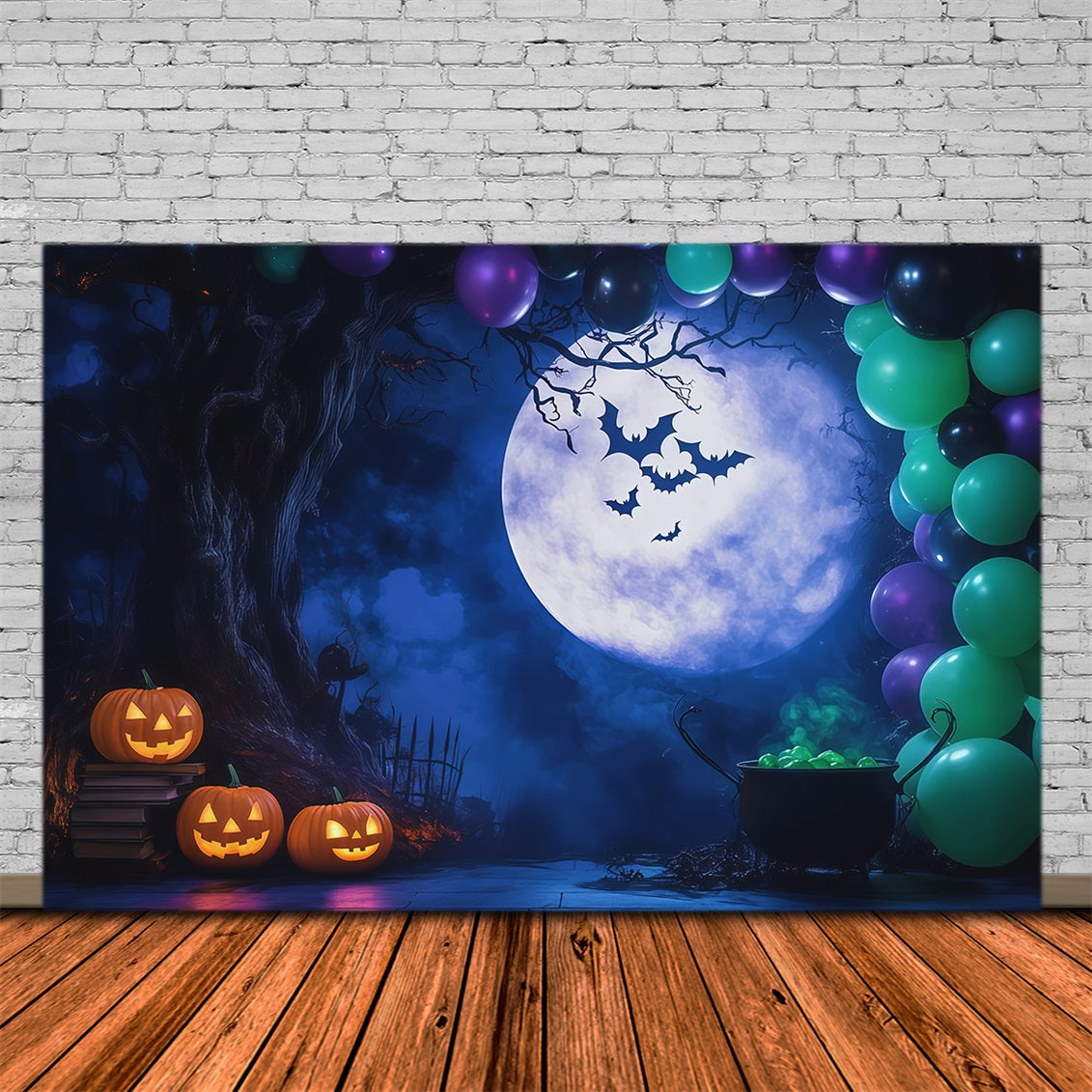 Halloween Balloon Backdrop Moon Balloon Cauldron Party Halloween Themed Backdrop RR67-130