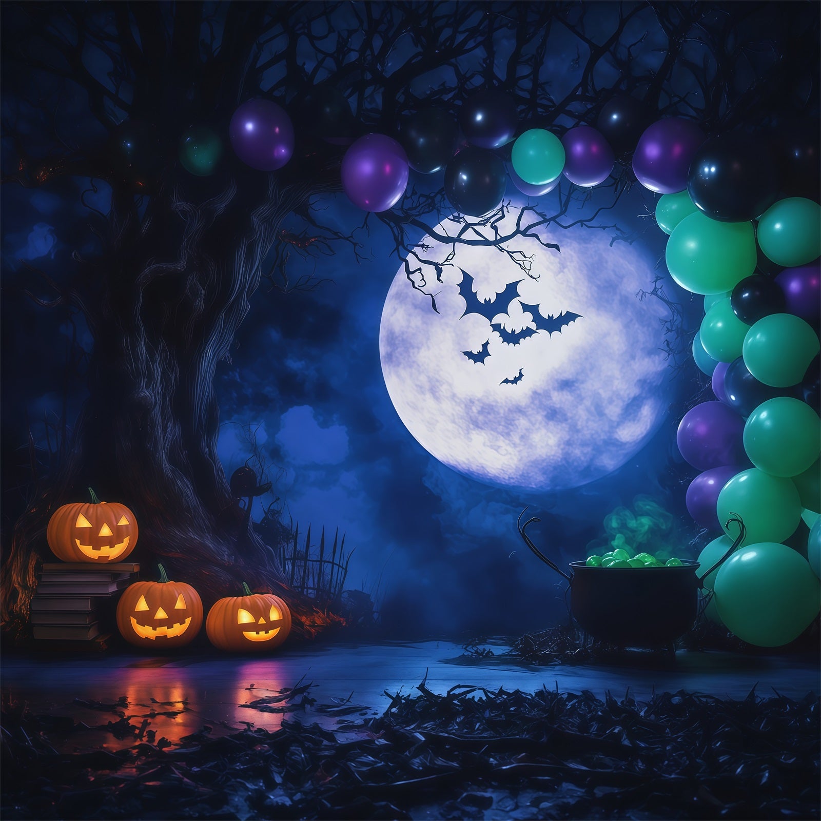 Halloween Balloon Backdrop Moon Balloon Cauldron Party Halloween Themed Backdrop RR67-130