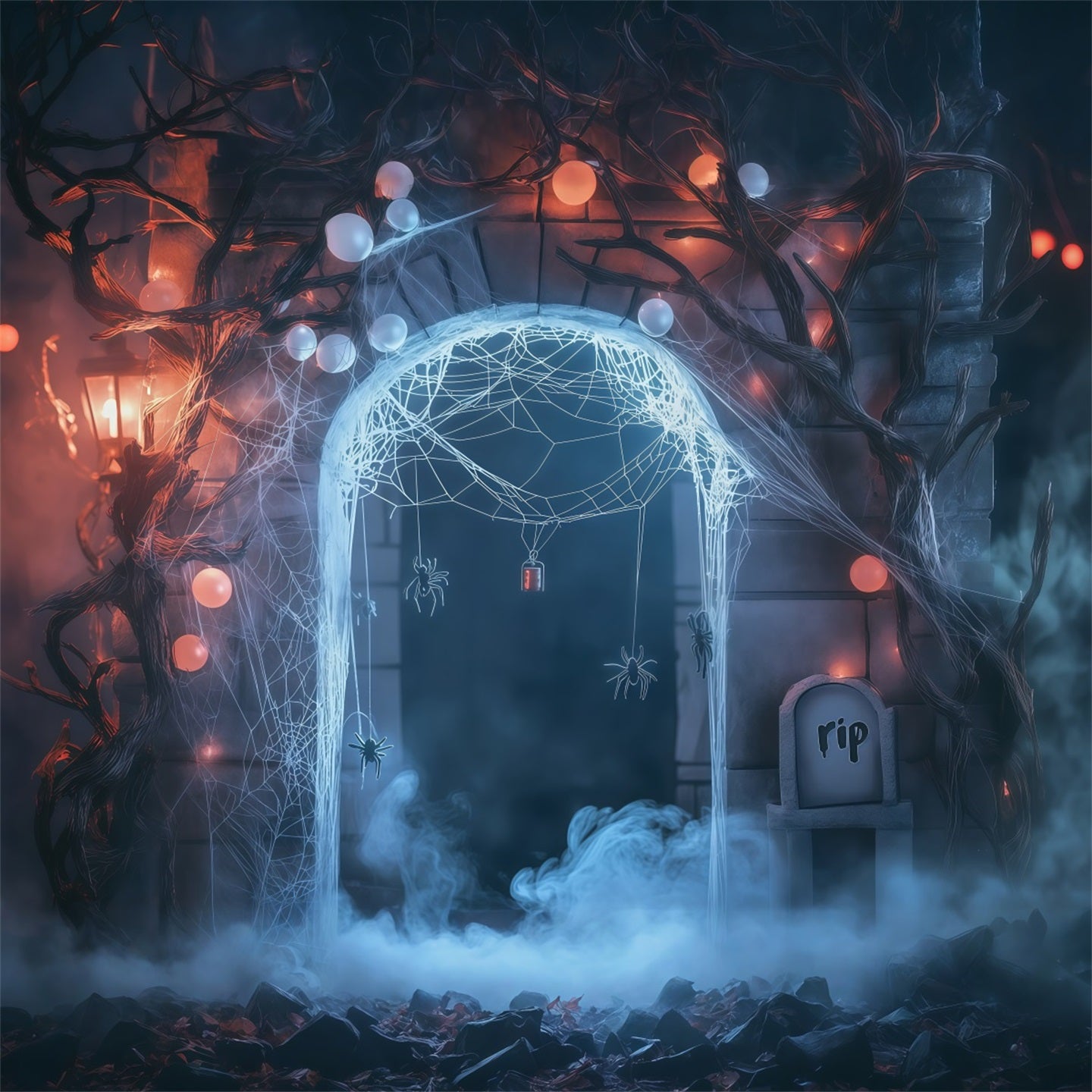 Diy Halloween Backdrop Ideas Cobweb Spider Graveyard Arch Scary Backdrops For Halloween RR67-131