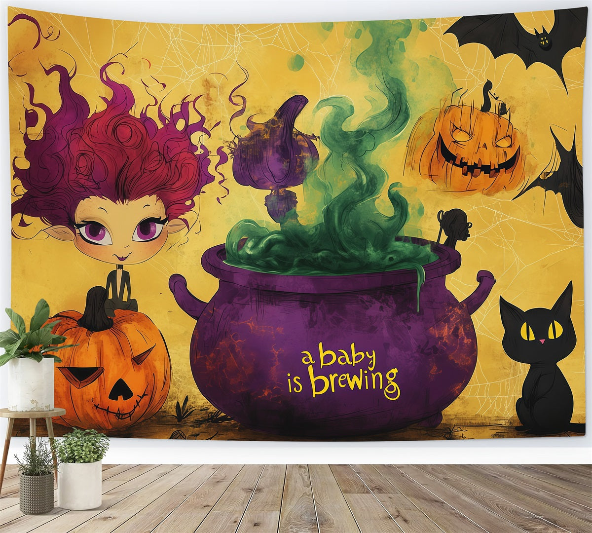 Halloween Baby Shower Backdrop Baby Witch Brewing Celebration Photography Halloween Backdrop RR67-135