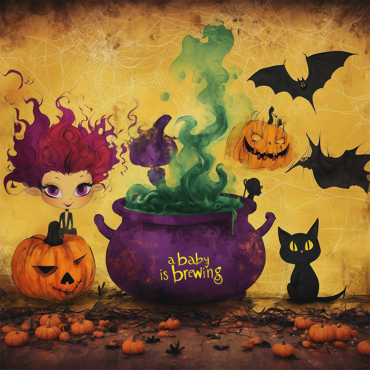 Halloween Baby Shower Backdrop Baby Witch Brewing Celebration Photography Halloween Backdrop RR67-135