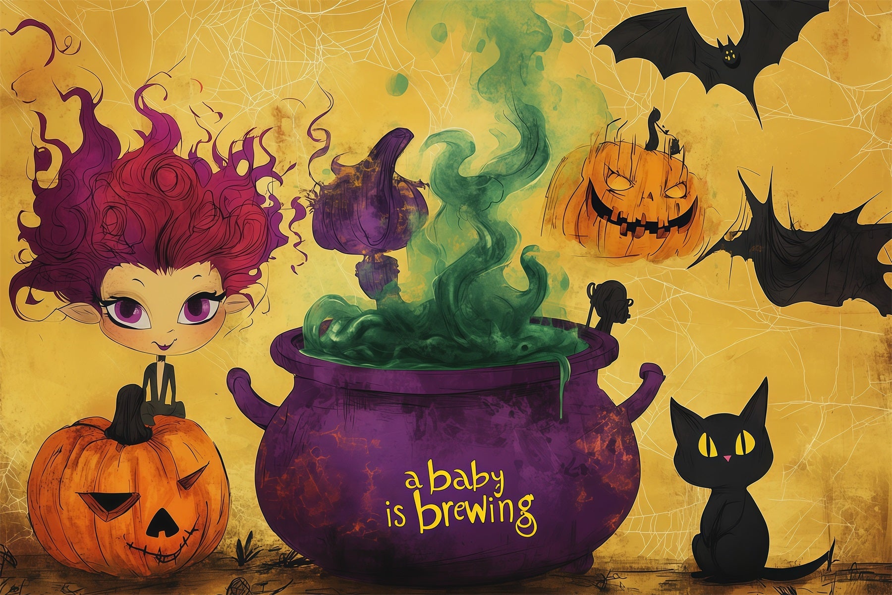 Halloween Baby Shower Backdrop Baby Witch Brewing Celebration Photography Halloween Backdrop RR67-135