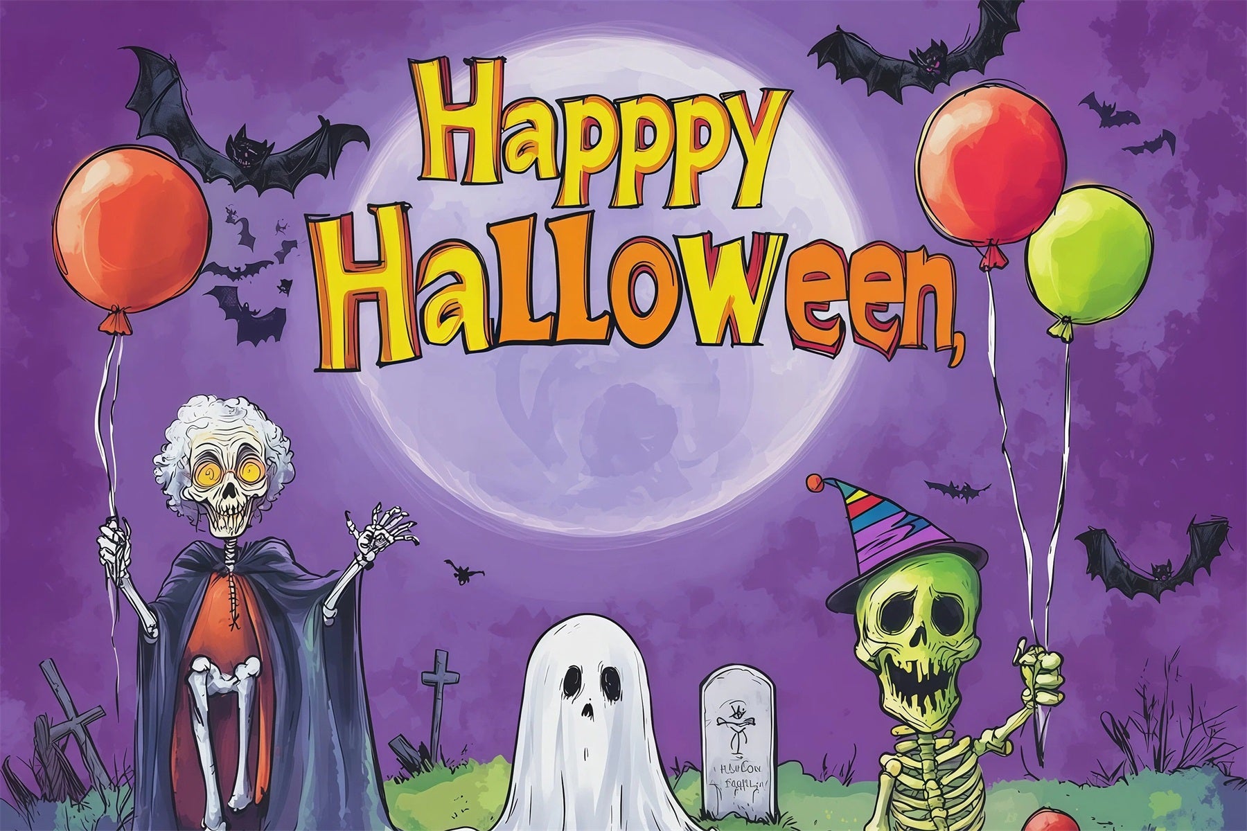 Halloween Party Backdrop Ideas Skeleton Ghost Balloon Halloween Scary Backdrops RR67-137