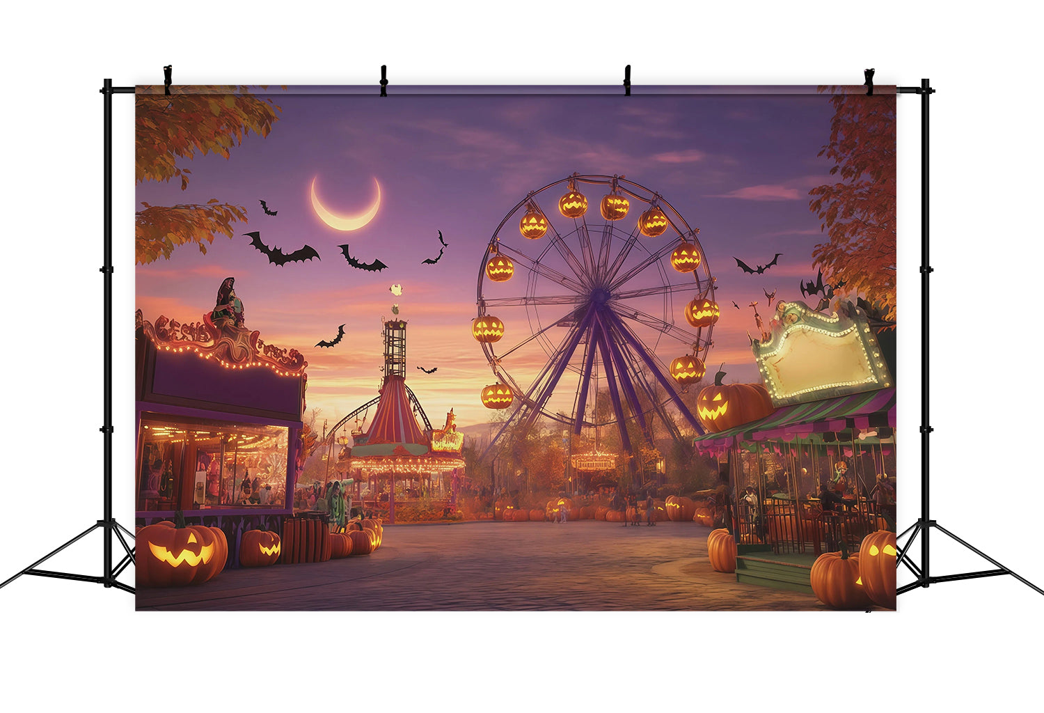 Halloween Carnival Backdrop Crescent Moon Pumpkin Diy Halloween Backdrop RR67-139