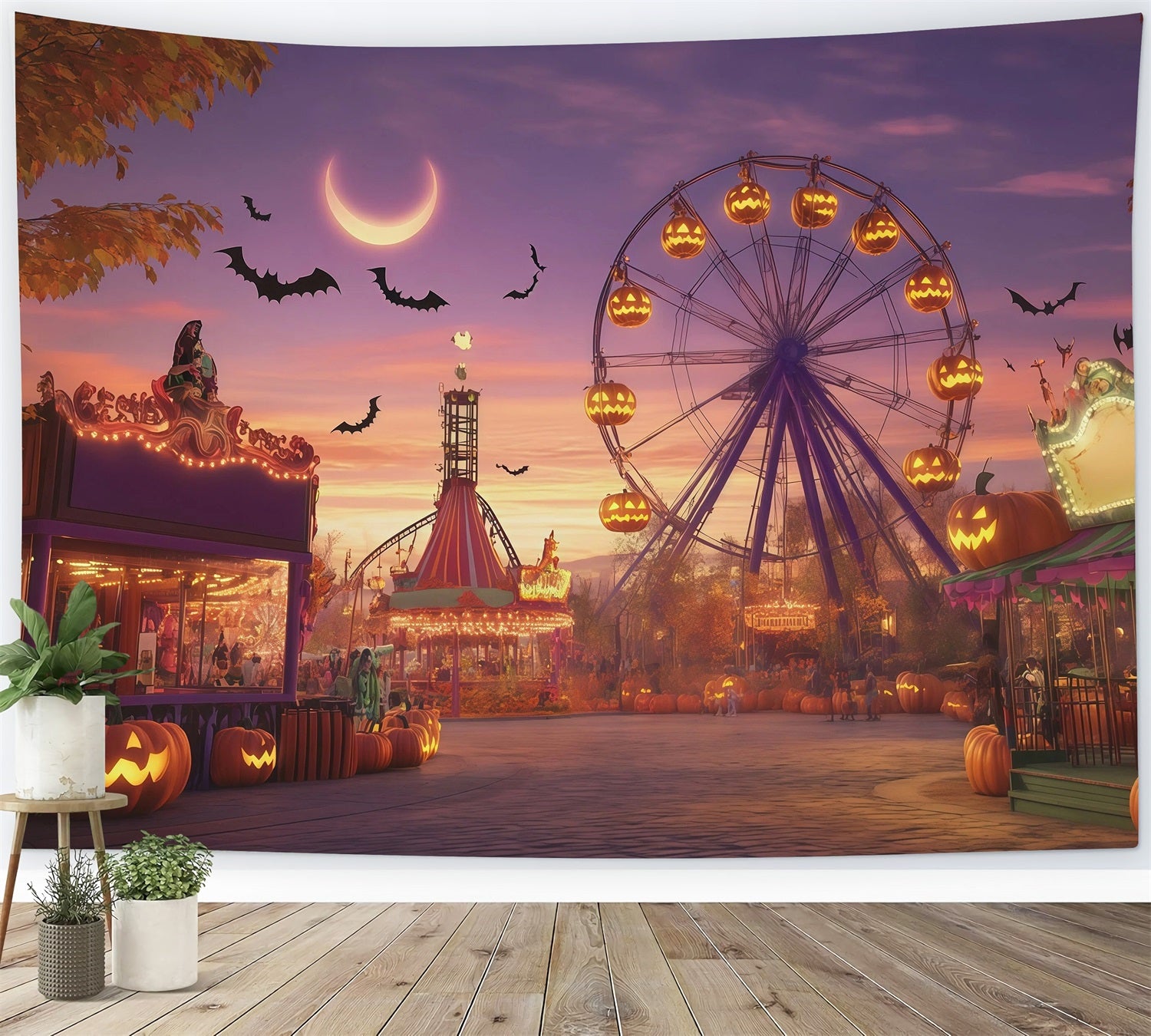 Halloween Carnival Backdrop Crescent Moon Pumpkin Diy Halloween Backdrop RR67-139