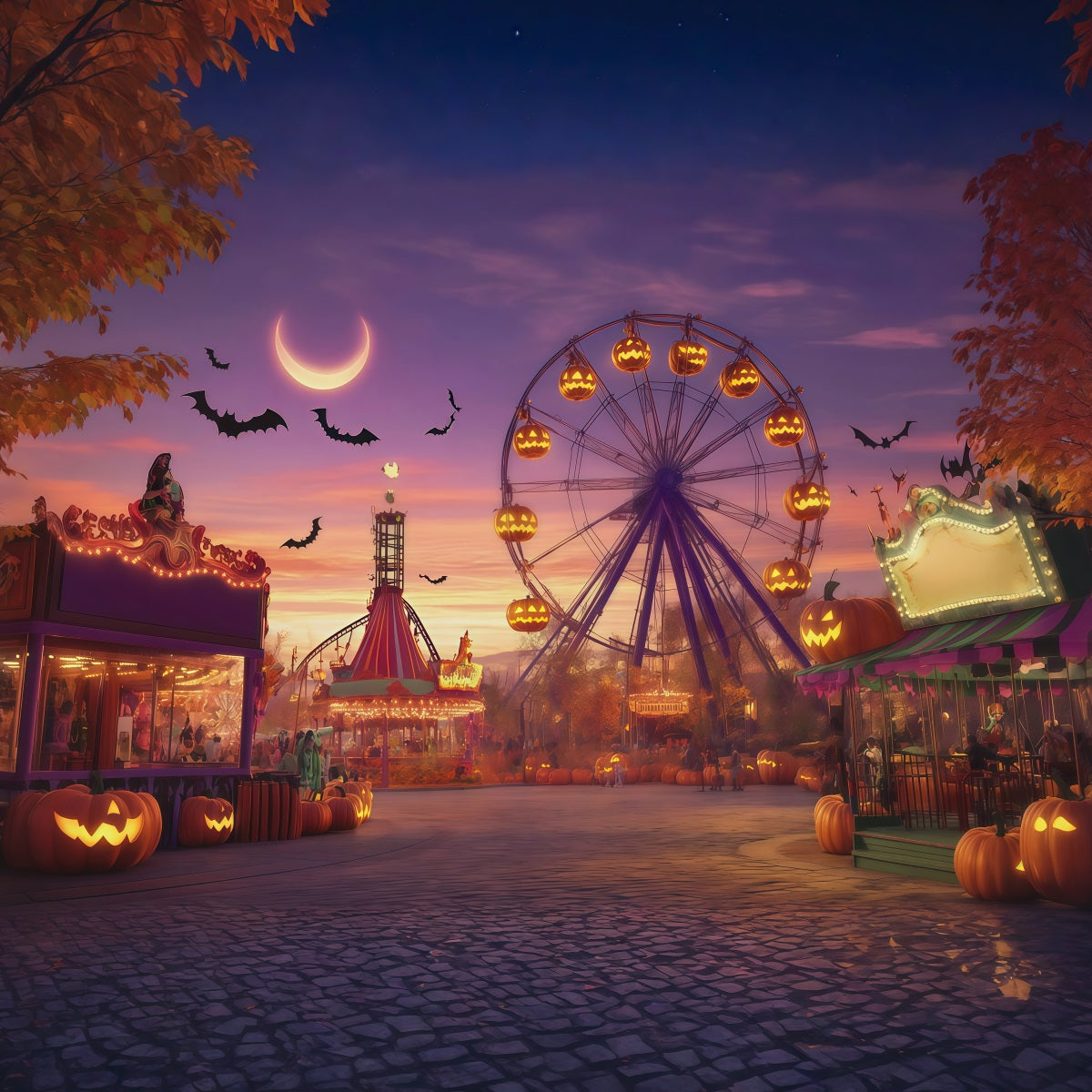 Halloween Carnival Backdrop Crescent Moon Pumpkin Diy Halloween Backdrop RR67-139
