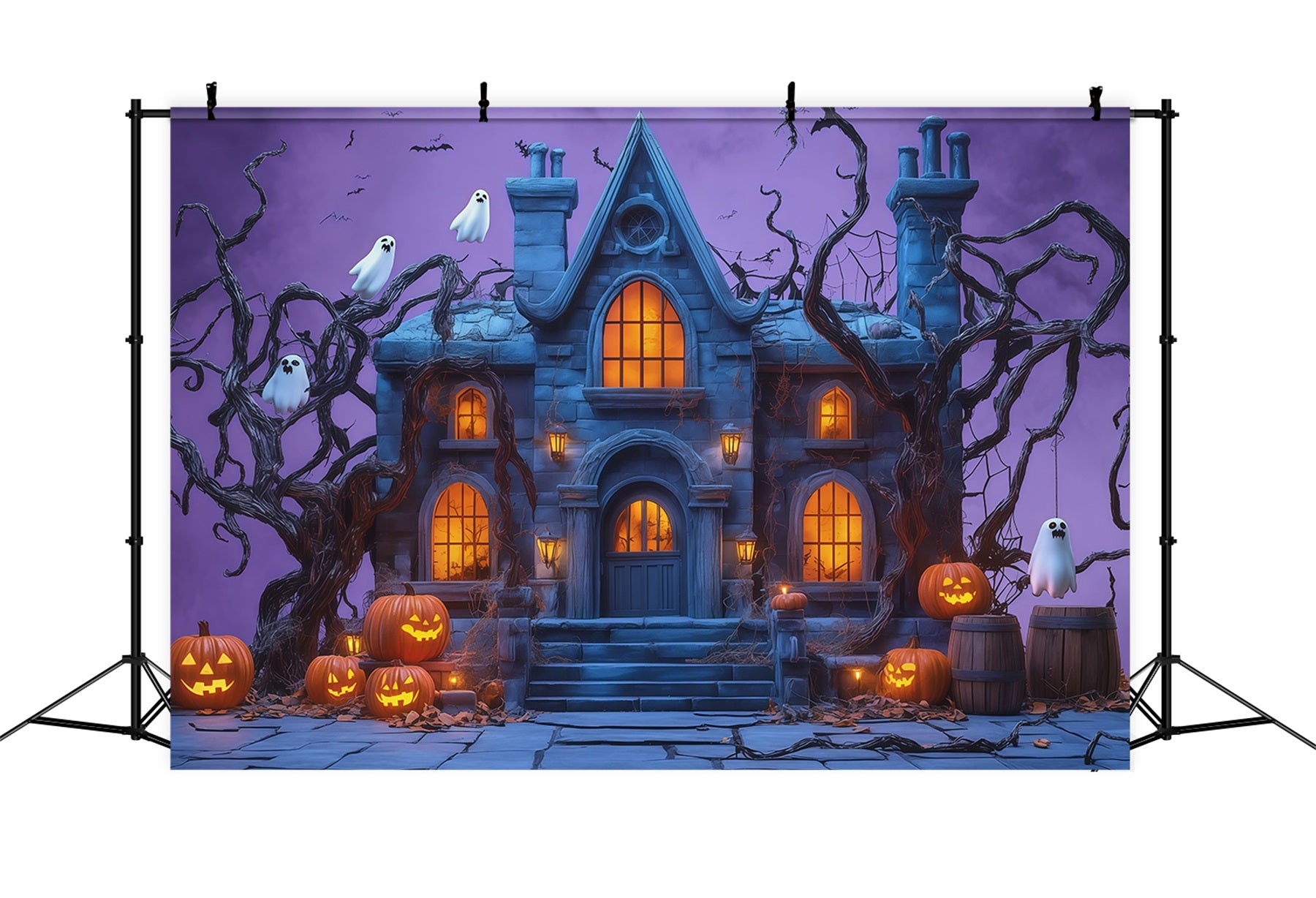Halloween Scene Backdrop Ghostly Pumpkin Haunted Manor Backdrop For Halloween RR67-145