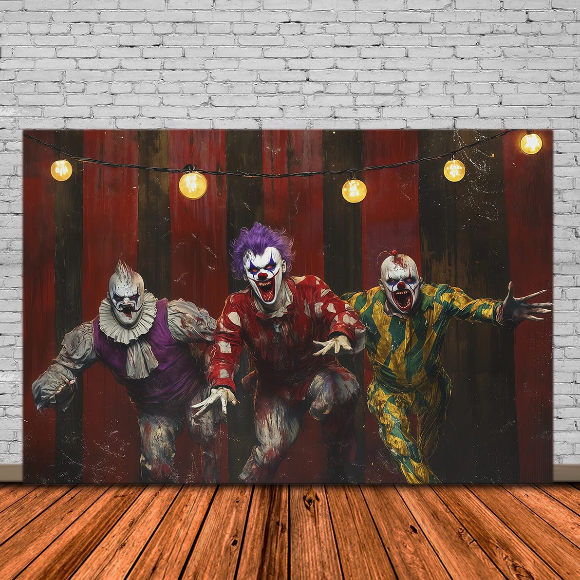 Halloween Clown Backdrop Terrifying Circus Trio Halloween Fabric Backdrop RR67-148
