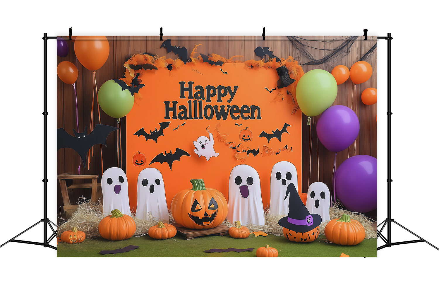 Halloween Party Picture Backdrop Cheerful Ghost Pumpkin Halloween Backdrop RR67-150