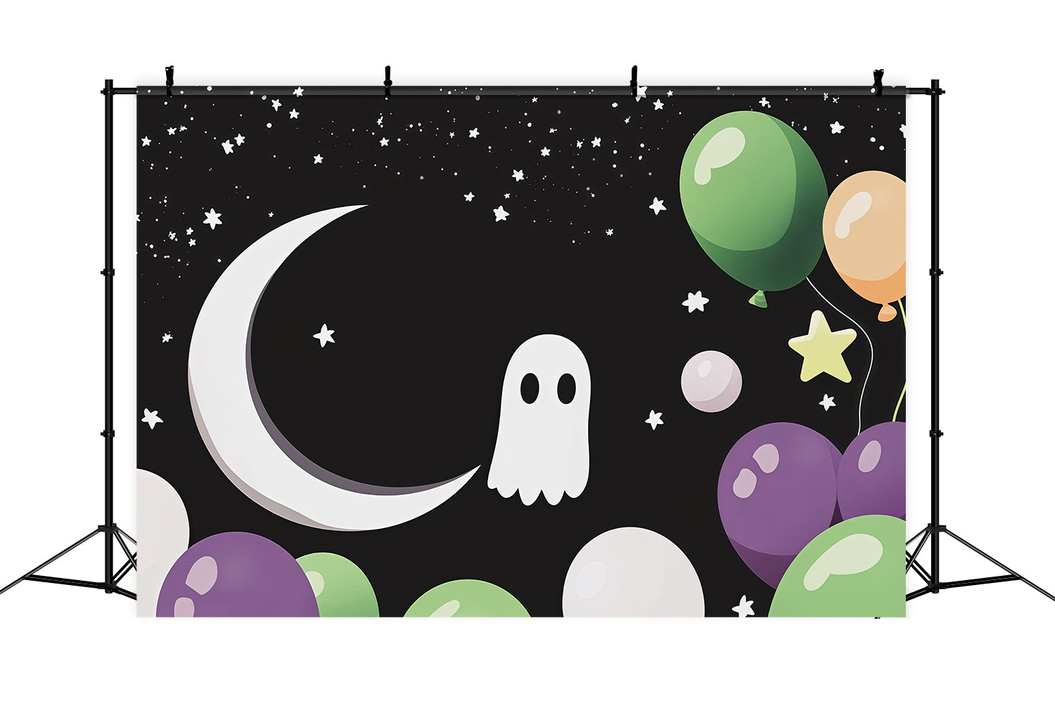 Halloween Theme Backdrop Cute Ghost Moon Balloon Halloween Backdrop For Photos RR67-153