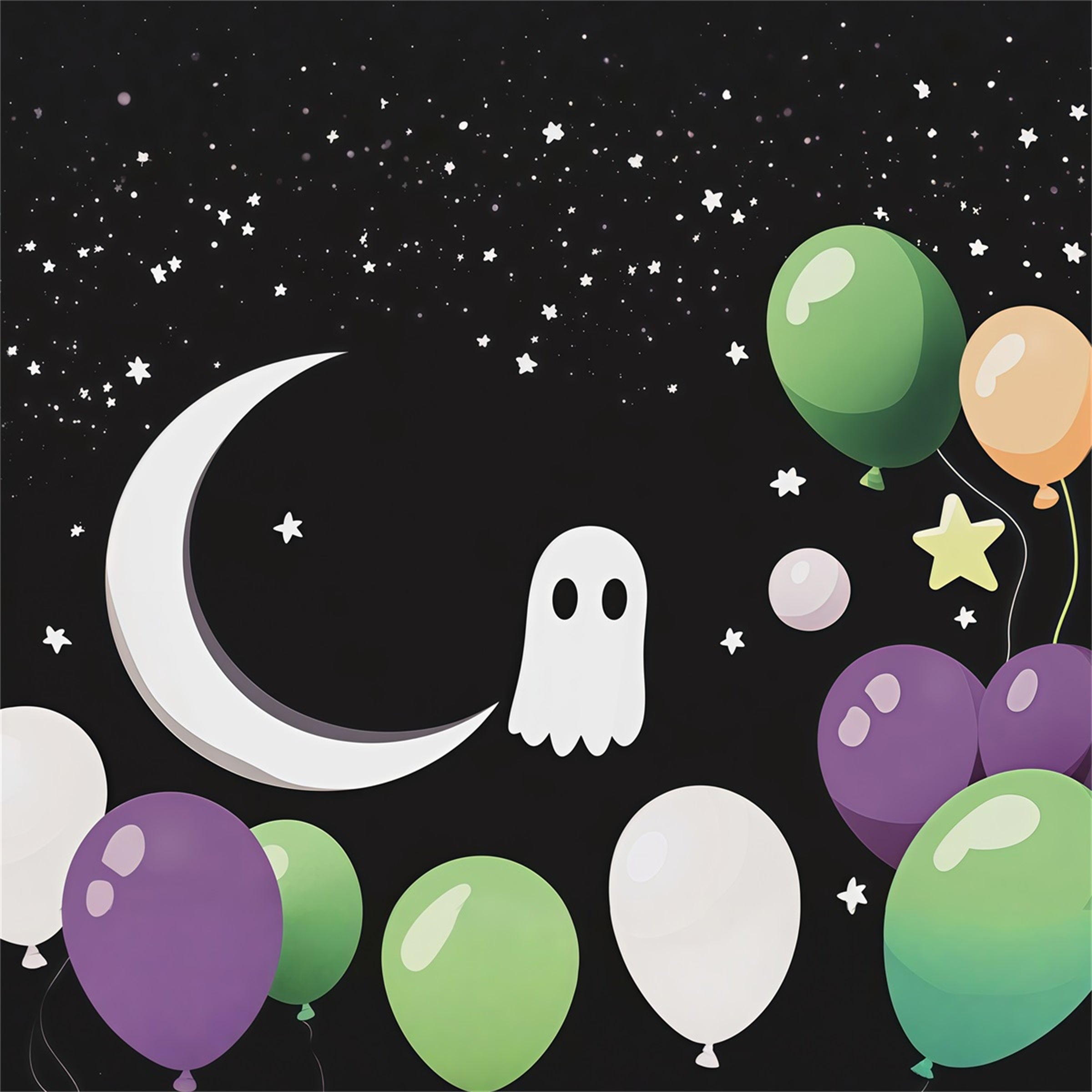 Halloween Theme Backdrop Cute Ghost Moon Balloon Halloween Backdrop For Photos RR67-153