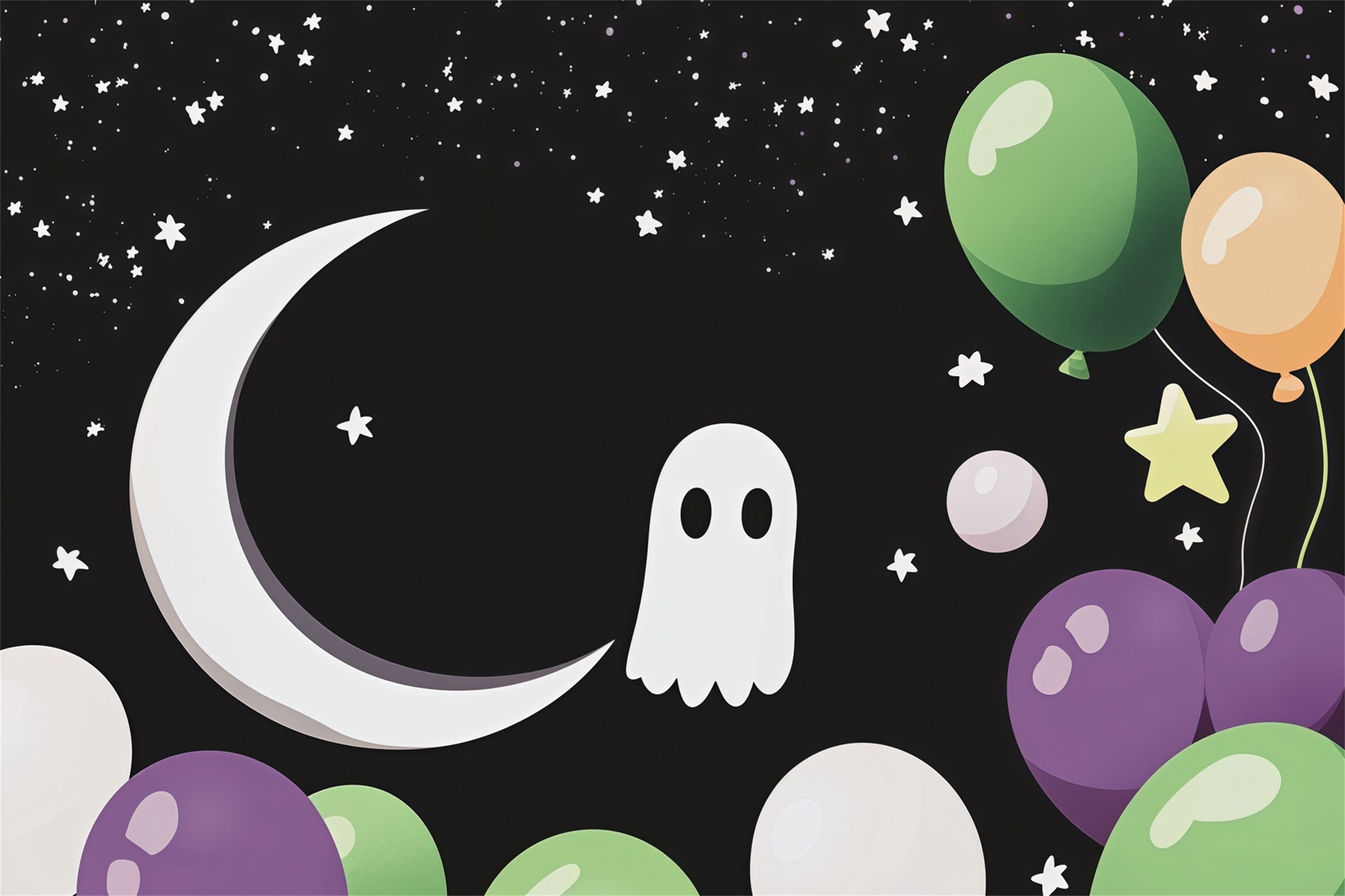 Halloween Theme Backdrop Cute Ghost Moon Balloon Halloween Backdrop For Photos RR67-153