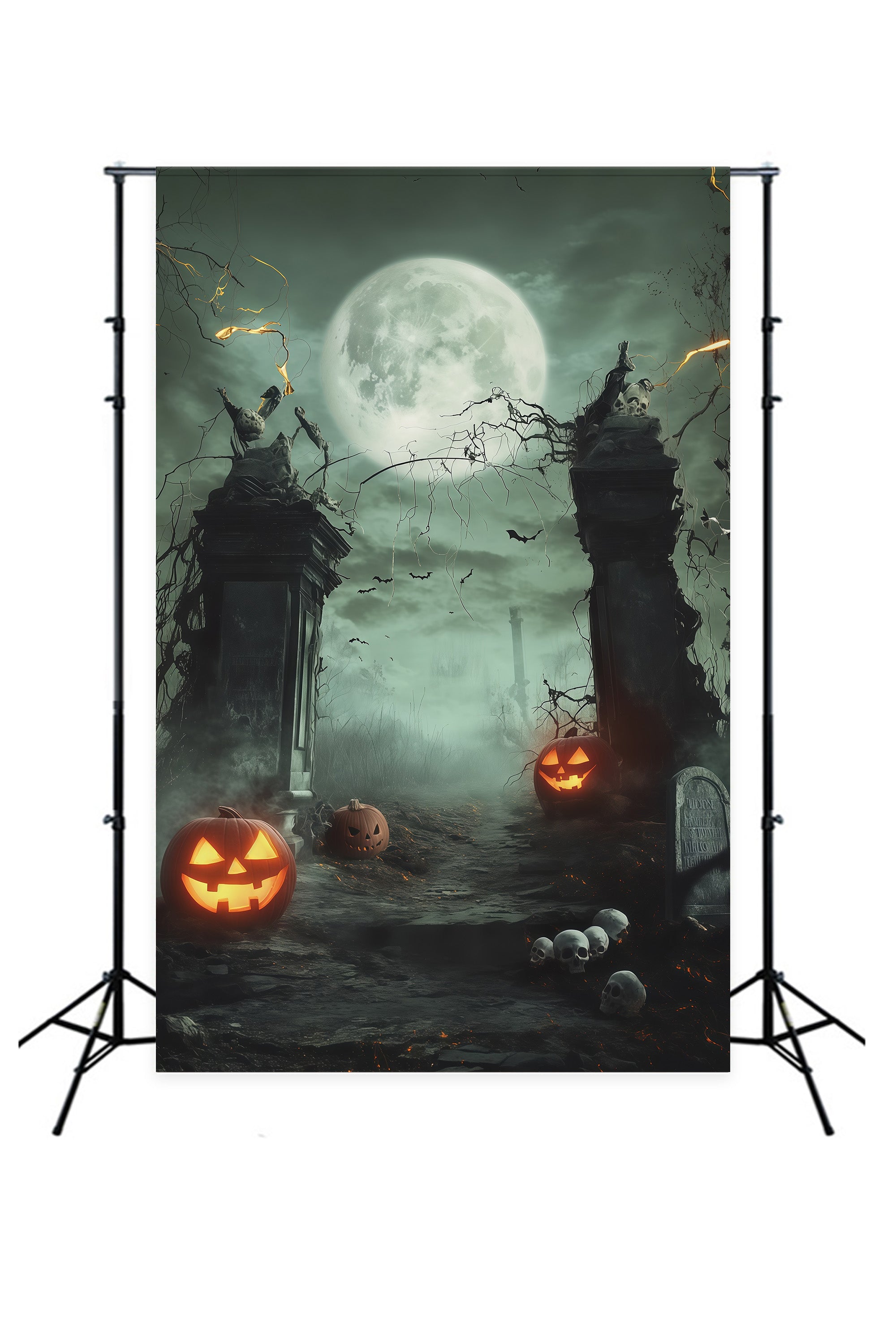 Halloween Themed Backdrops Moonlit Skull Pumpkin Gateway Halloween Backdrop Ideas RR67-154