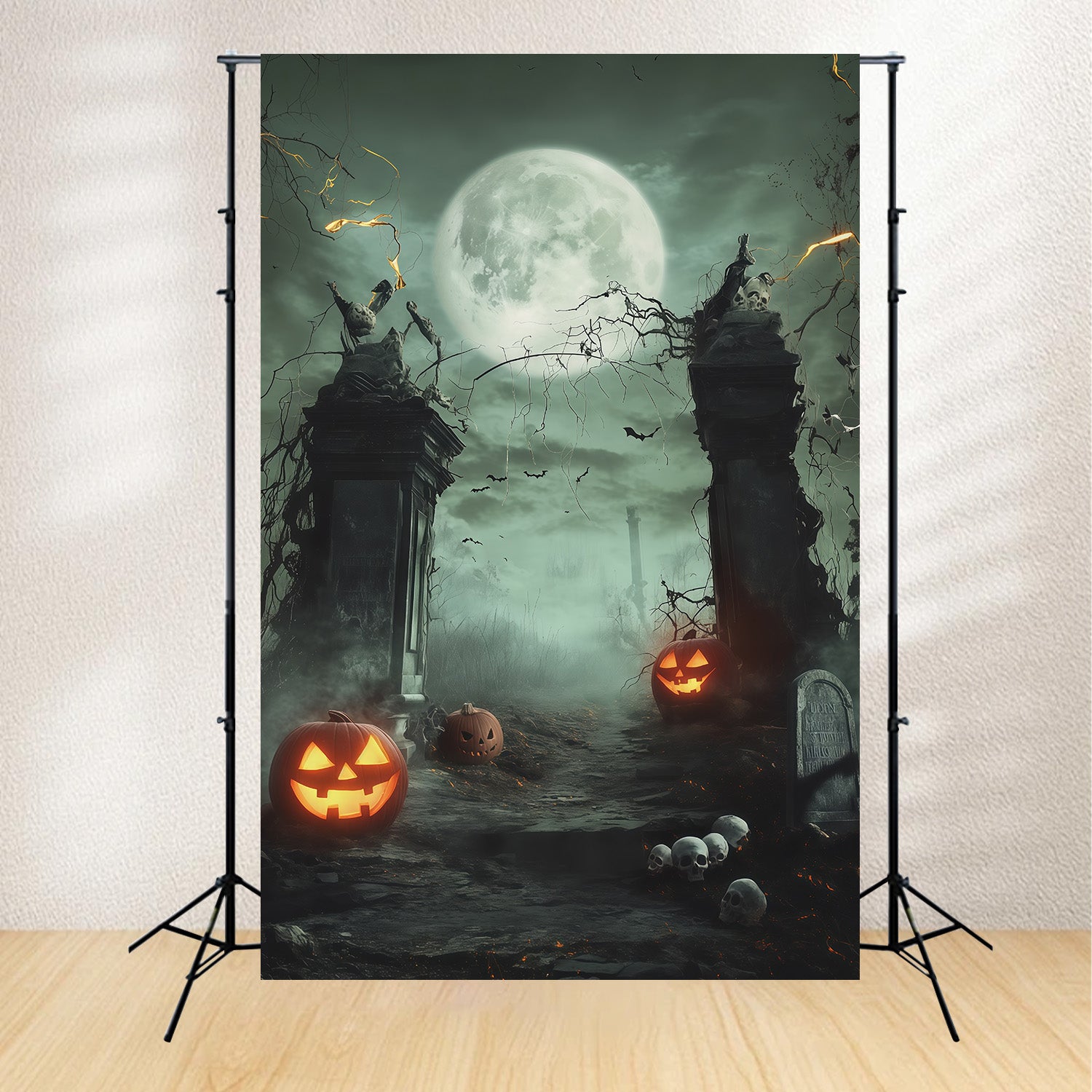 Halloween Themed Backdrops Moonlit Skull Pumpkin Gateway Halloween Backdrop Ideas RR67-154