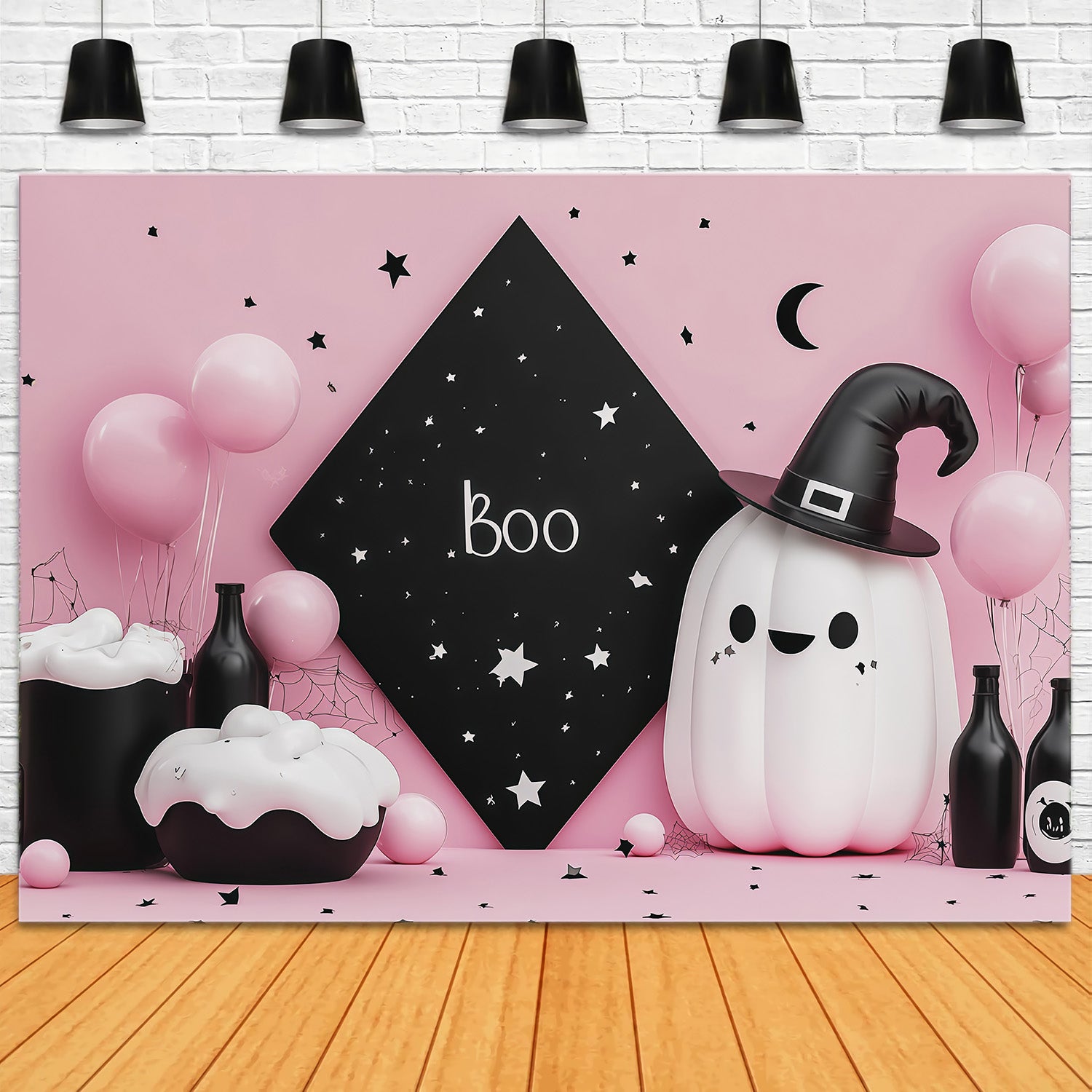 Cute Halloween Backdrops Pink Ghost Potion Party Halloween Backdrops Scene Setters RR67-155