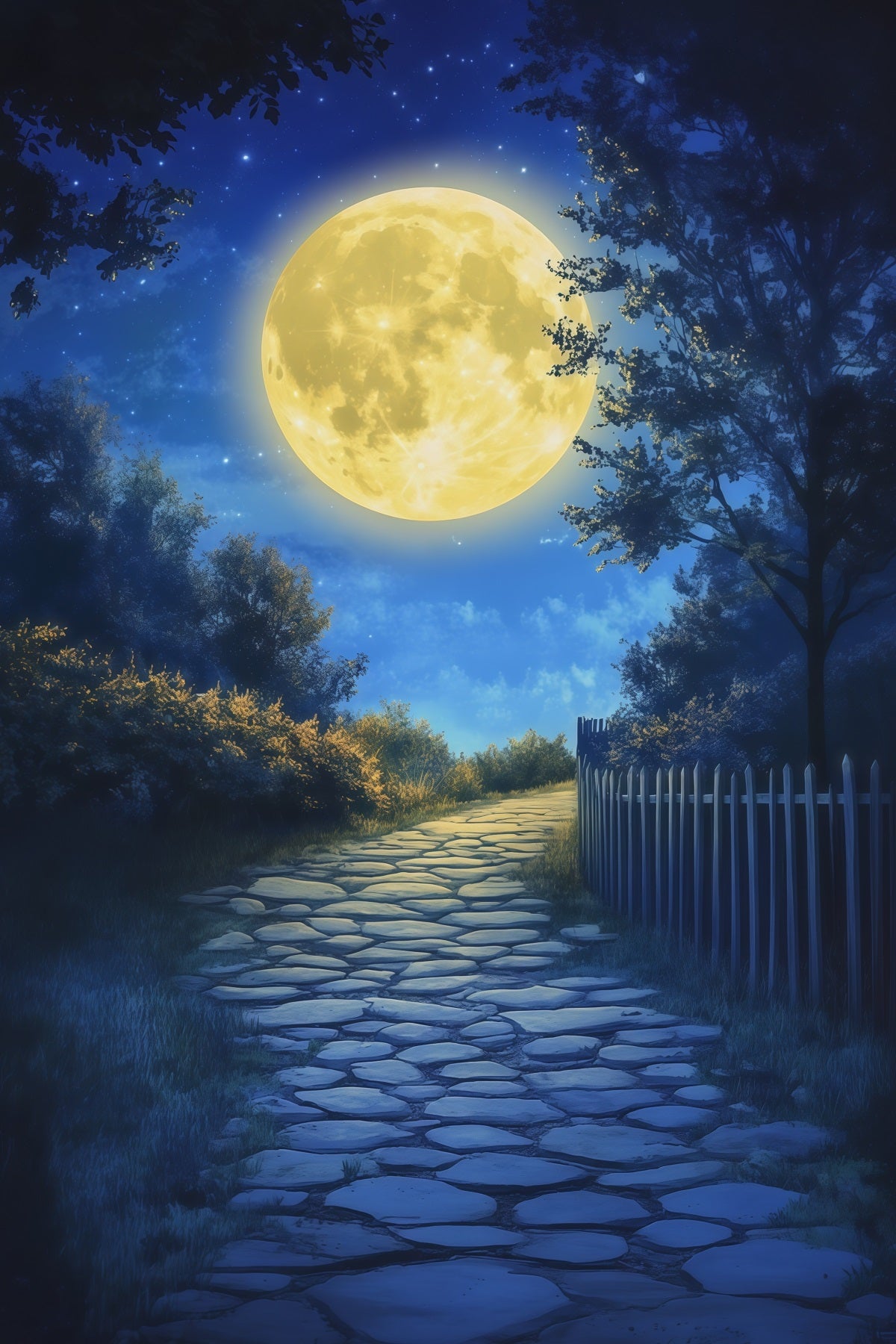 Halloween Moon Backdrop Moonlit Forest Cobblestone Path Halloween Photo Backdrops RR67-157