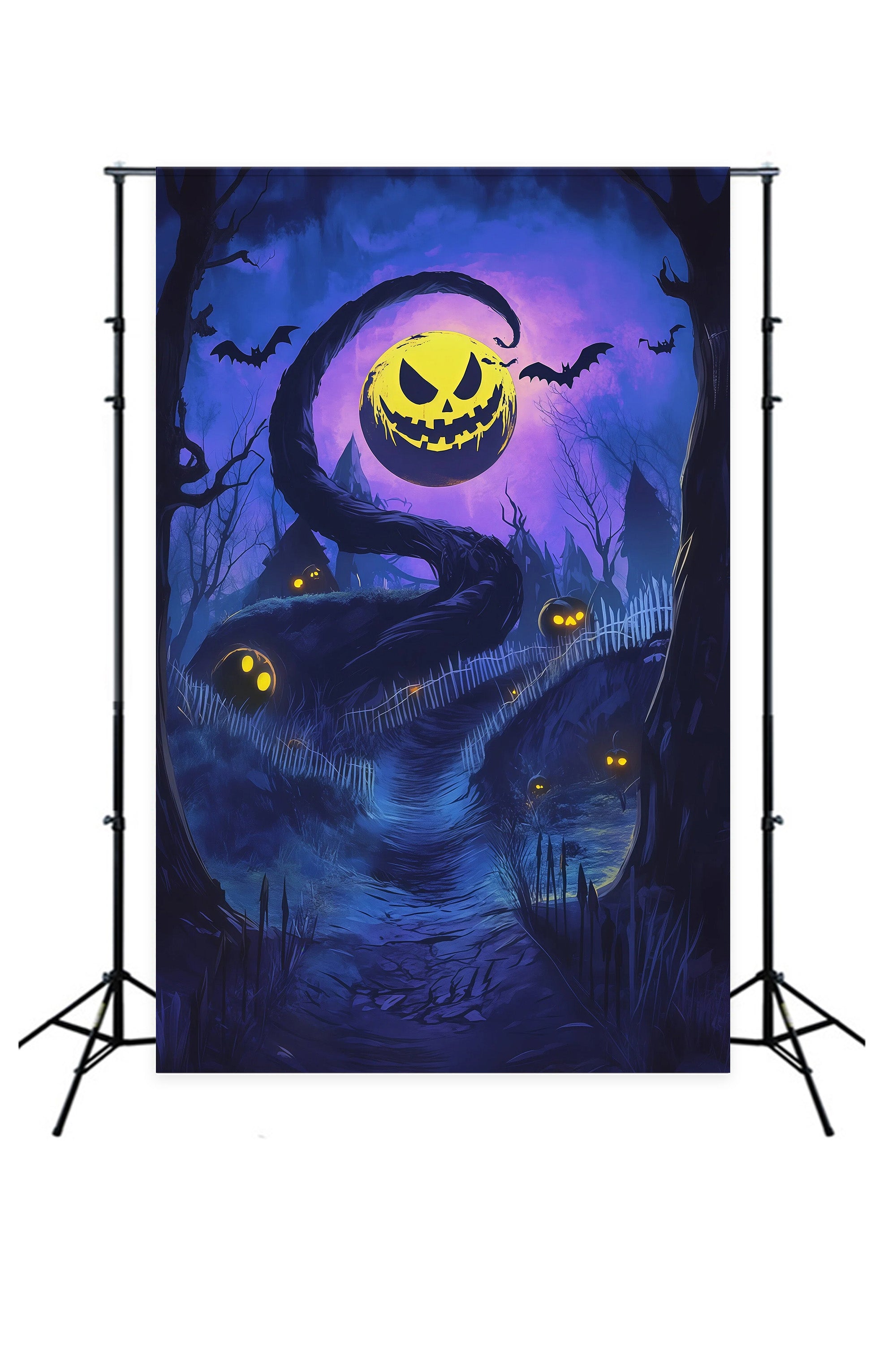 Outdoor Halloween Backdrop Twisted Pumpkin Moon Trail Spooky Halloween Backdrop RR67-158