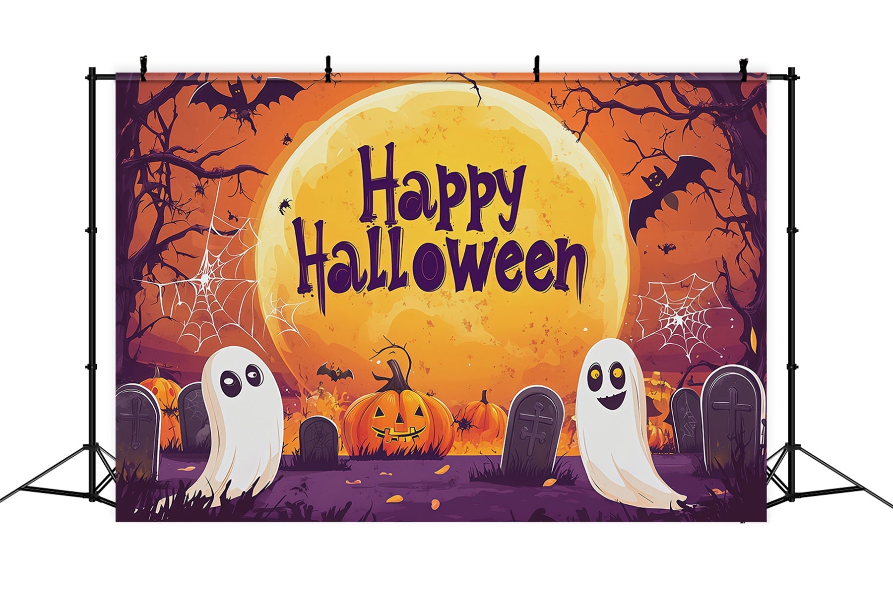 Halloween Backdrop Photo Moonlit Ghost Pumpkin Graveyard Halloween Party Backdrop RR67-159
