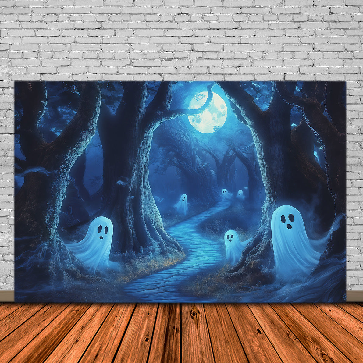 Ghost Backdrop Tapestry Moonlit Forest Path Extra Large Halloween Backdrop RR67-162