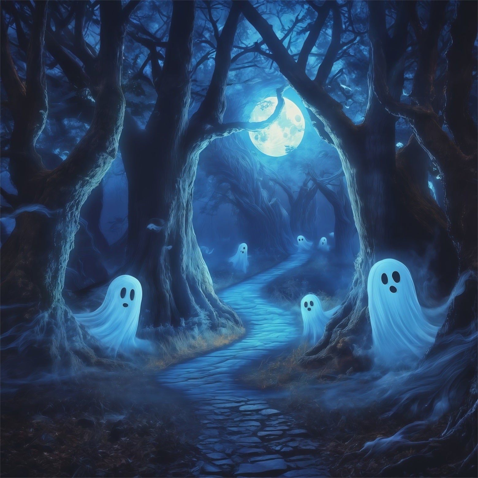 Ghost Backdrop Tapestry Moonlit Forest Path Extra Large Halloween Backdrop RR67-162
