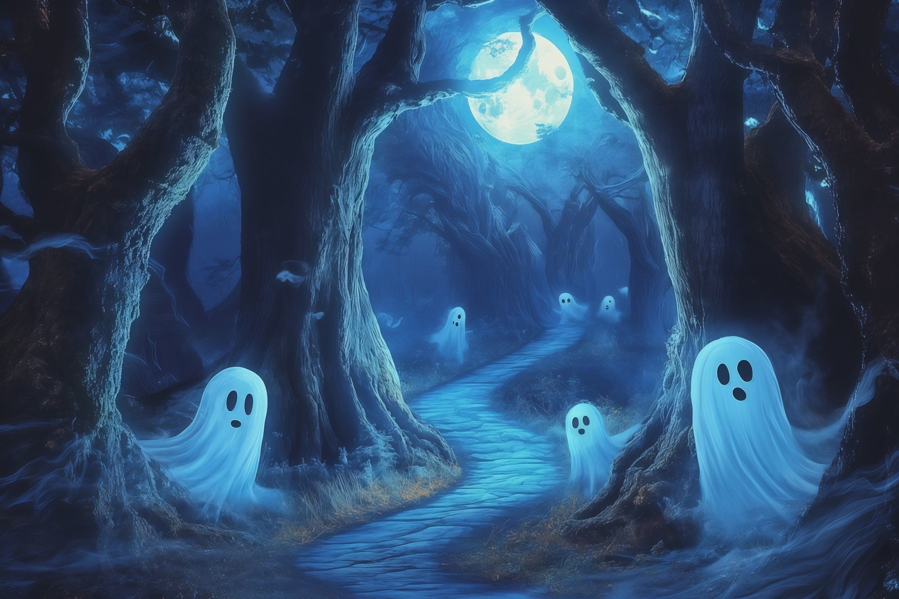 Ghost Backdrop Tapestry Moonlit Forest Path Extra Large Halloween Backdrop RR67-162