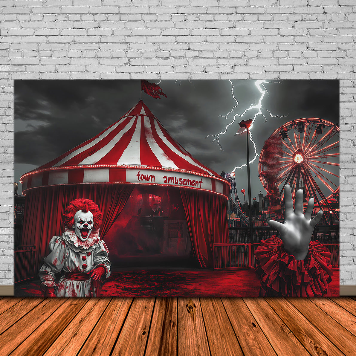 Scary Carnival Backdrop Stormy Clown Entrance Halloween Fabric Backdrop RR67-166