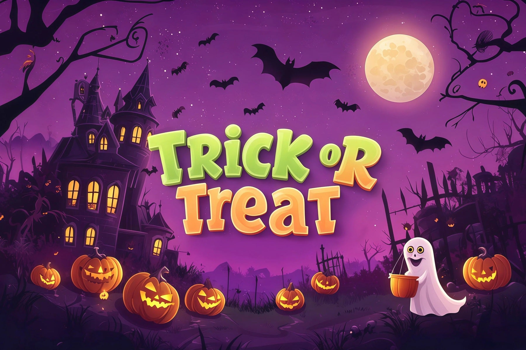 Trick Or Treat Backdrop Ghostly Pumpkin Haunted Castle Halloween Wedding Backdrop RR67-170