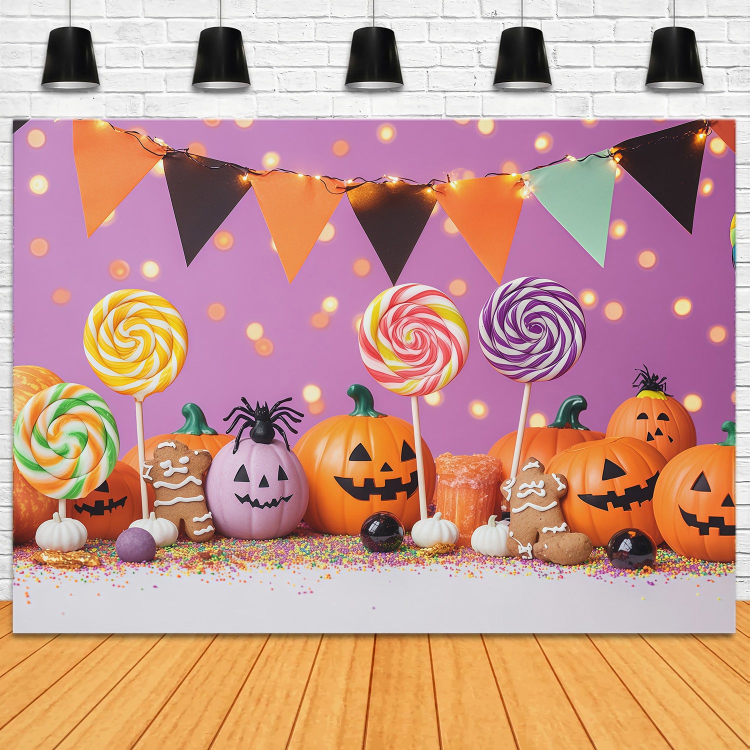 Halloween Candy Backdrop Candy Pumpkin Lollipop Party Halloween Theme Backdrop RR67-171