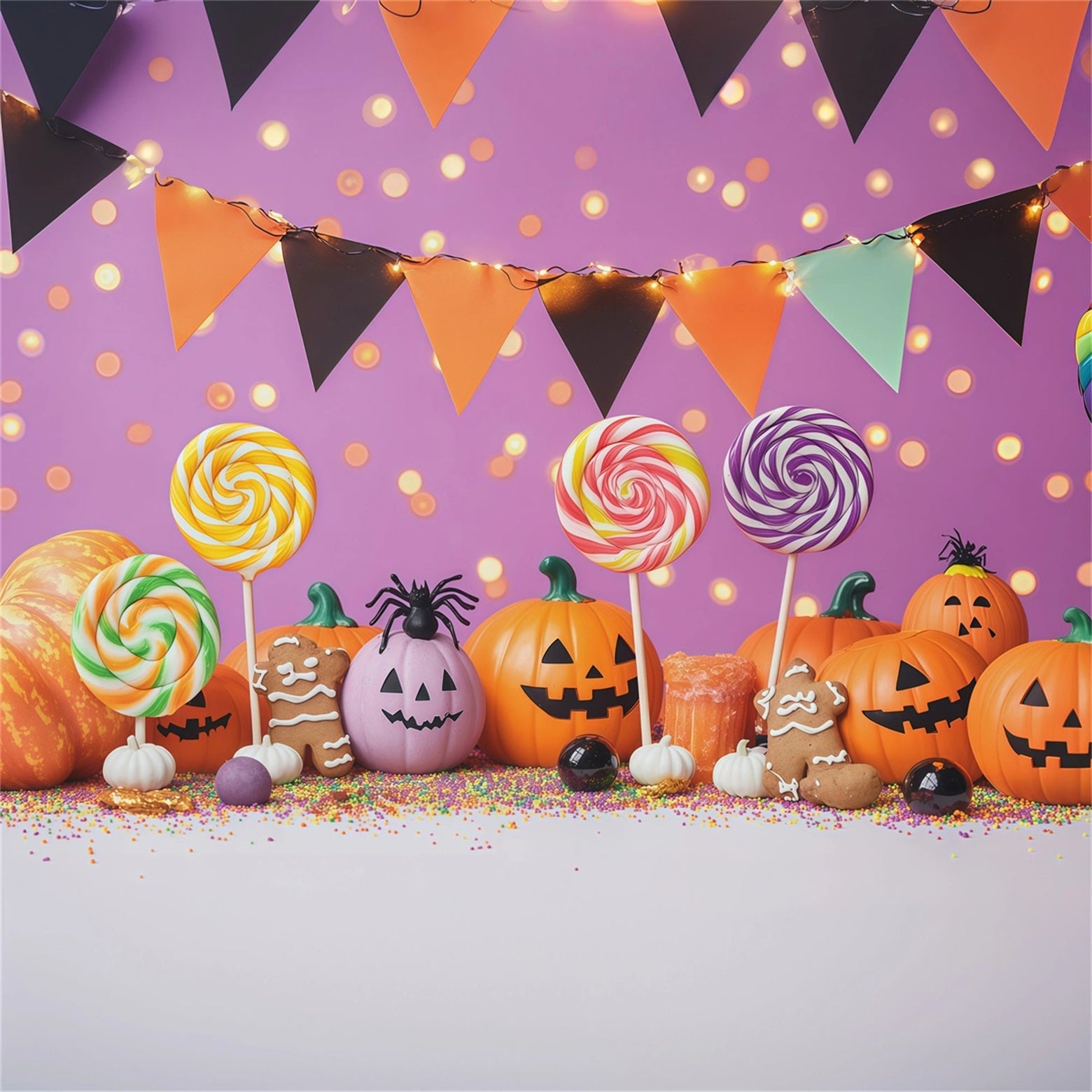 Halloween Candy Backdrop Candy Pumpkin Lollipop Party Halloween Theme Backdrop RR67-171
