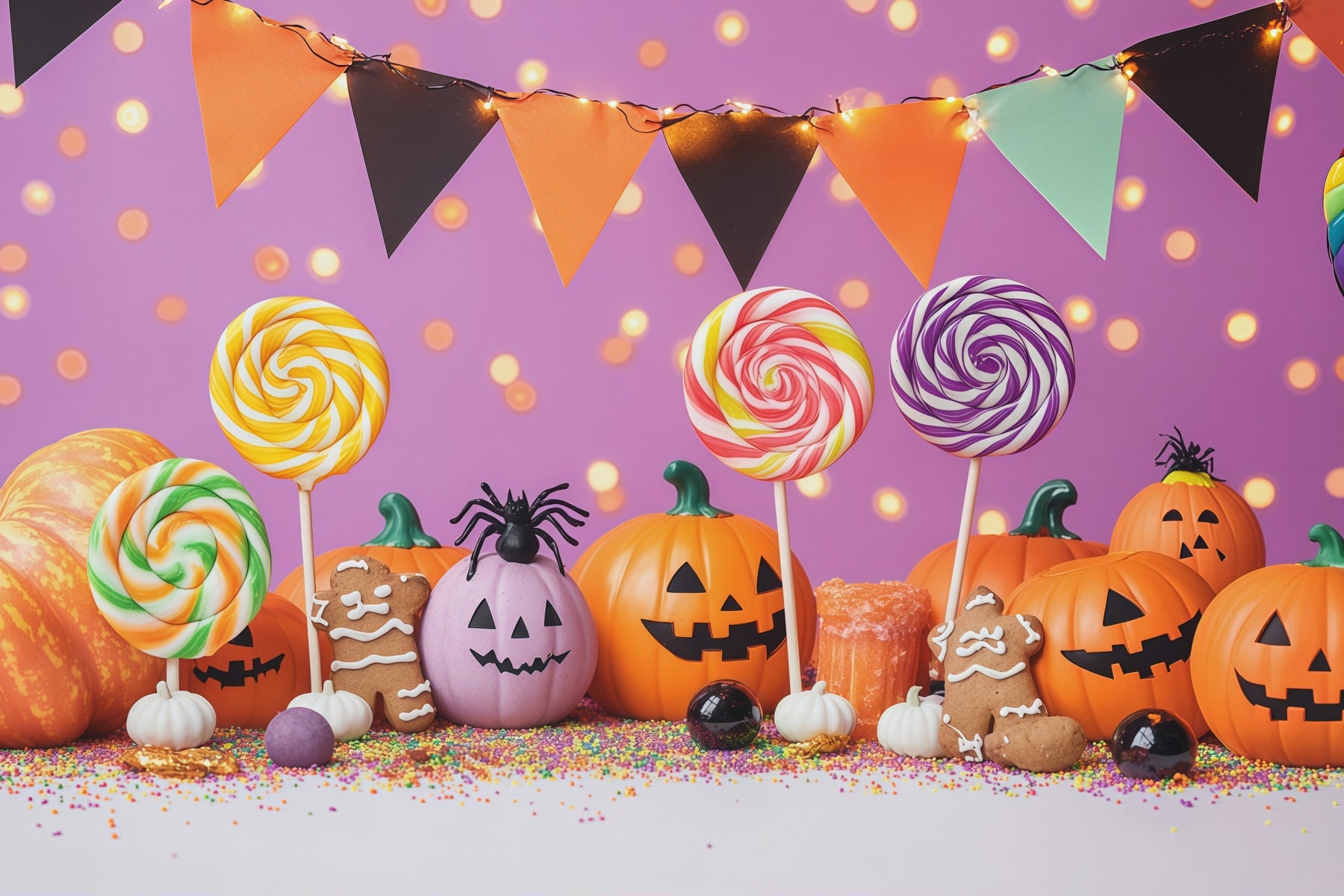 Halloween Candy Backdrop Candy Pumpkin Lollipop Party Halloween Theme Backdrop RR67-171