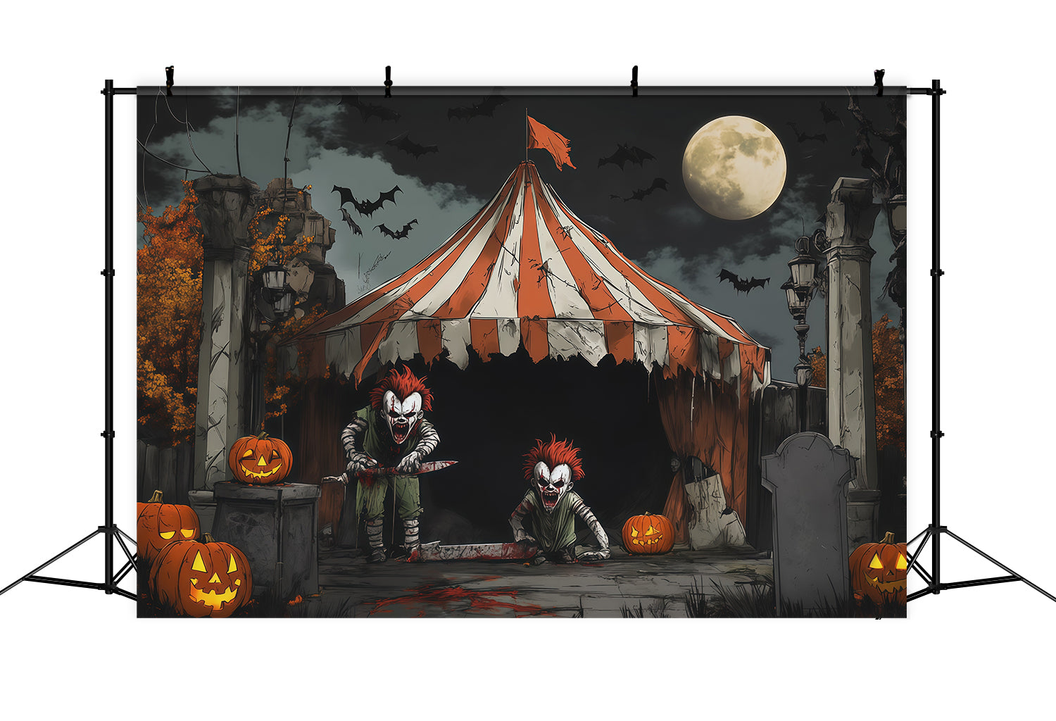 Creepy Clown Backdrop Moonlit Killer Circus Halloween Themed Backdrops RR67-172