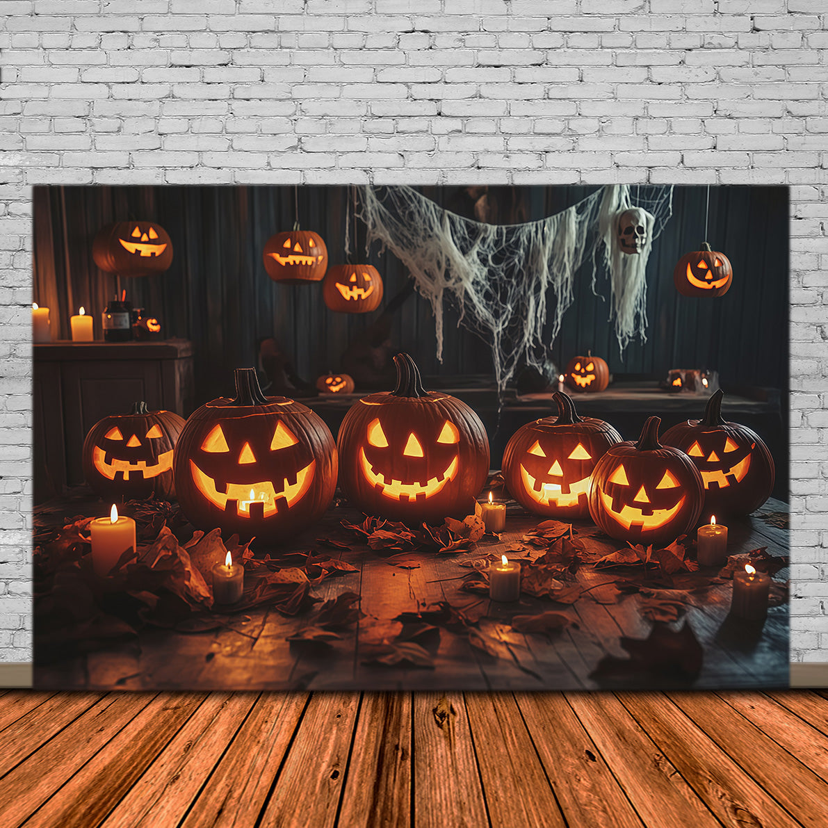 Pumpkin Halloween Backdrop Candlelit Gathering Table Halloween Party Backdrops RR67-174