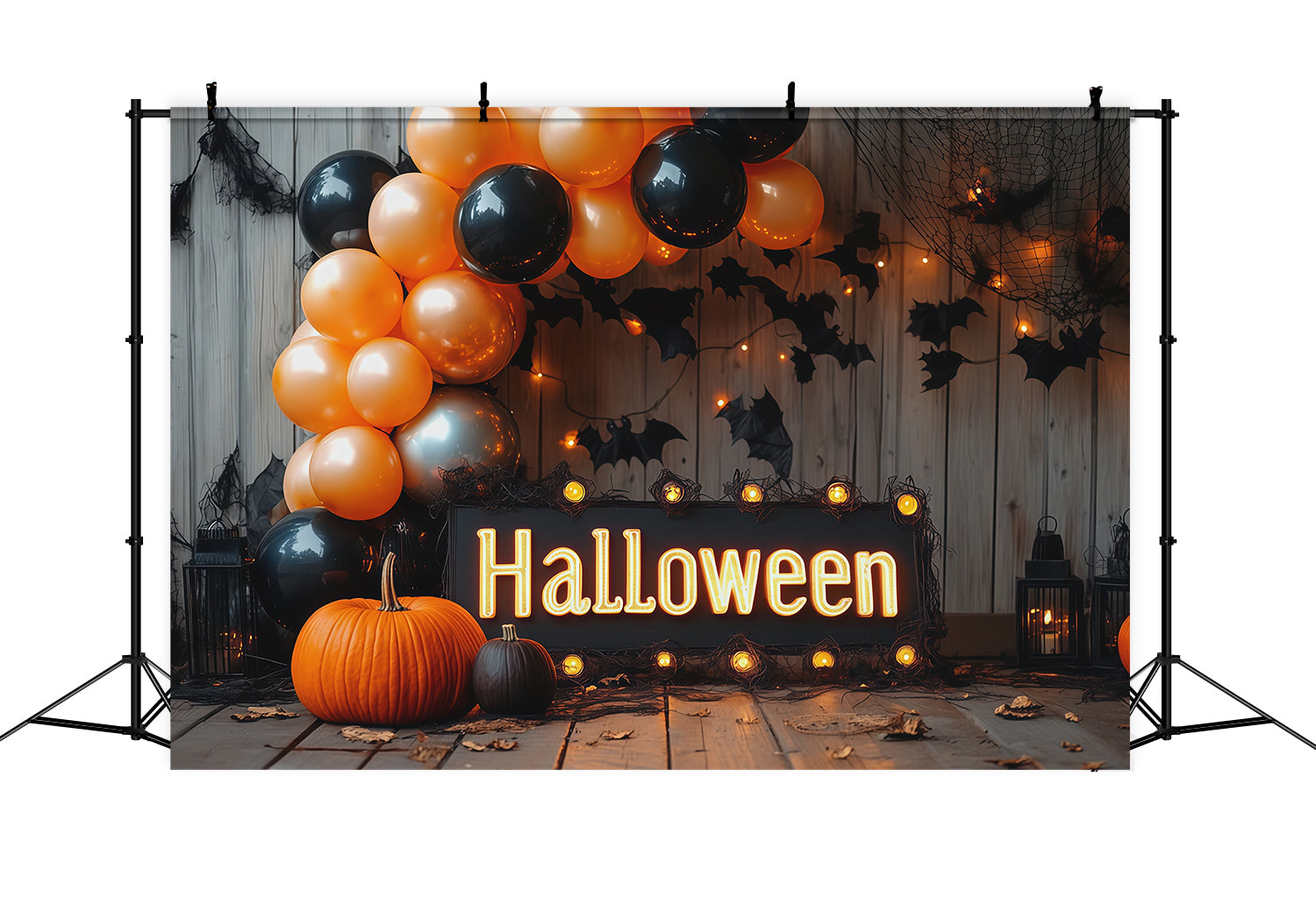 Halloween Backdrop With Balloons Pumpkin Bat Display Outdoor Halloween Backdrop RR67-175
