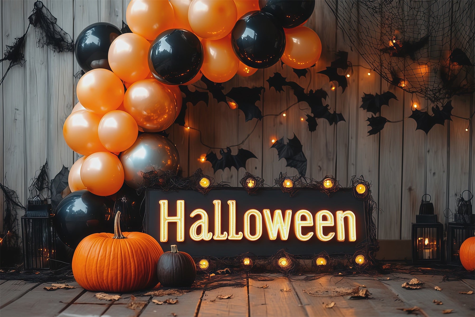 Halloween Backdrop With Balloons Pumpkin Bat Display Outdoor Halloween Backdrop RR67-175