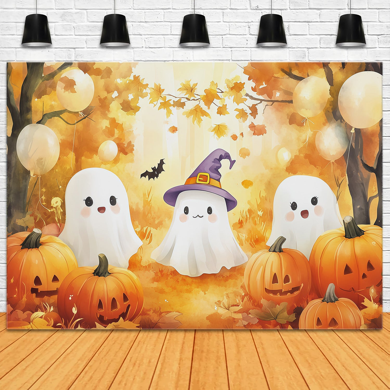 Pumpkin Patch Photography Backdrop Autumn Ghost Gathering Cute Halloween Photo Backdrop RR67-178