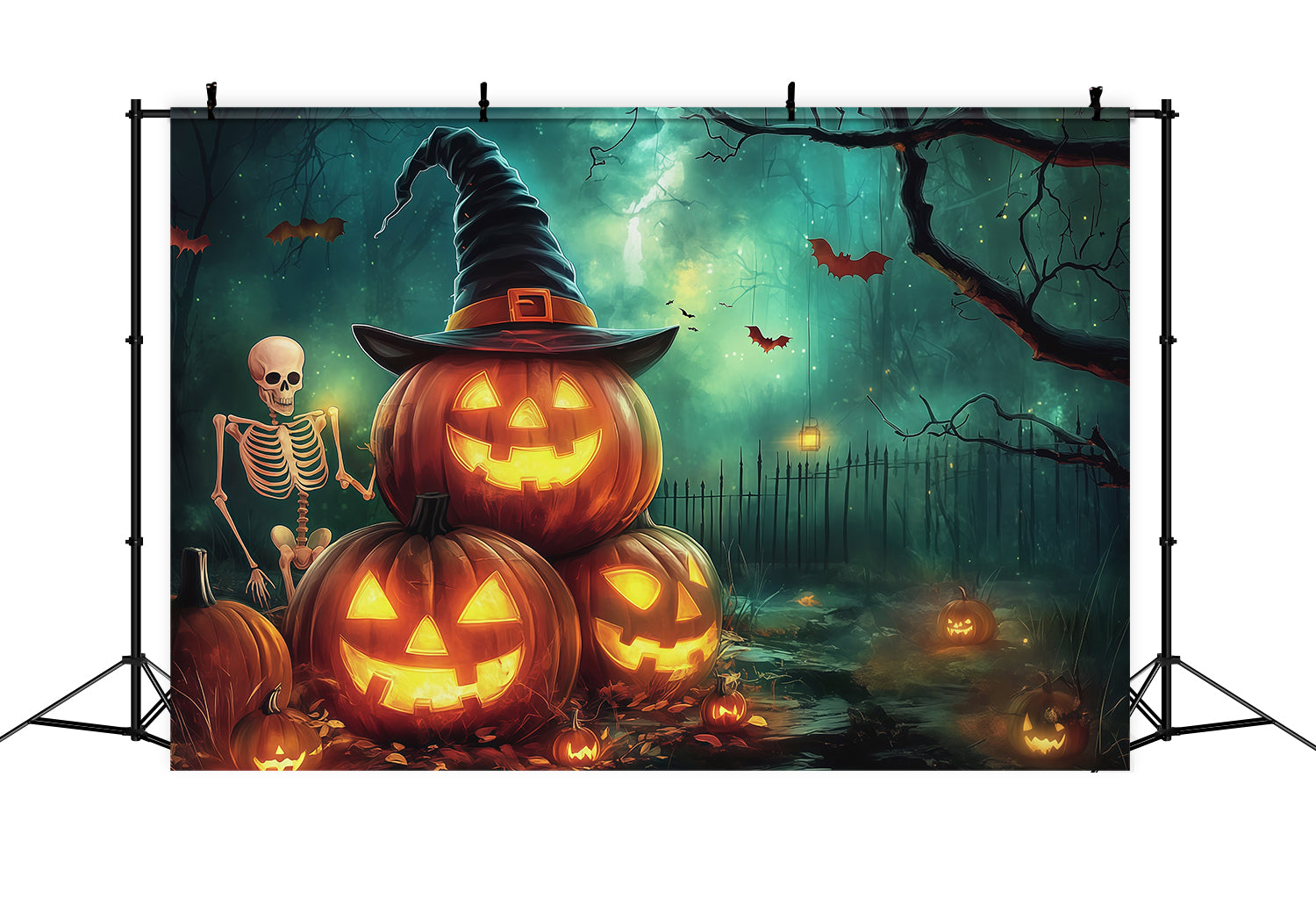 Pumpkin Back Drop Witch Skeleton Forest Backdrop Halloween Photo Booth RR67-183