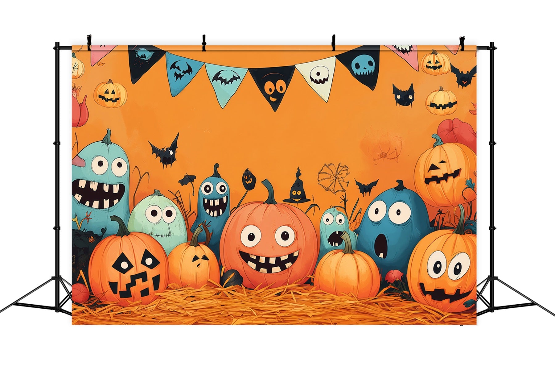 Pumpkin Backdrop Ideas Cartoon Monster Party Halloween Picture Backdrops RR67-190