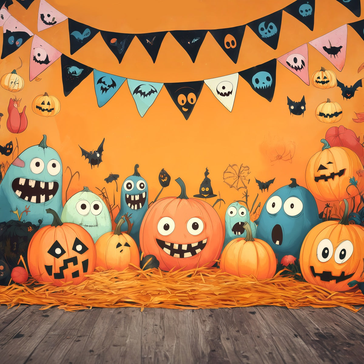 Pumpkin Backdrop Ideas Cartoon Monster Party Halloween Picture Backdrops RR67-190